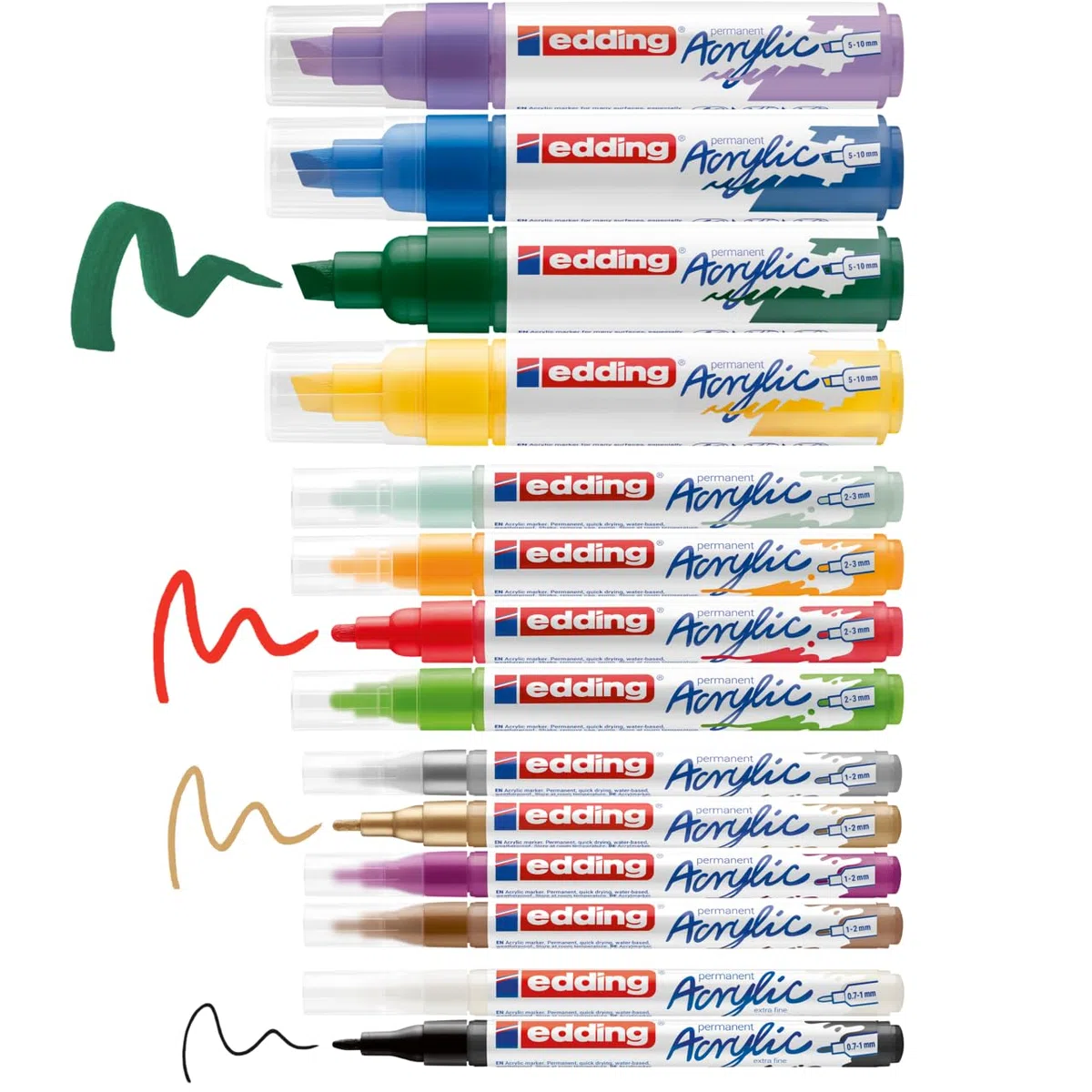 edding Acrylic Creative Basic Set – 14 wasserfeste Acrylmarker – verschiedene Spitzen für feine Details und breite Striche – Acrylstifte zum Malen auf Leinwand, Papier, Holz, Stein, Terracotta