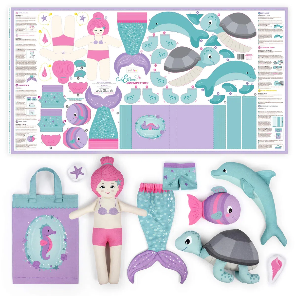 kullaloo KINDERLEICHT - Cut & Sew Stoff als Panel auf Popeline/Baumwolle zum selber Nähen für Anfänger - Öko-Tex 100 zertifiziert (Underwater Tales)