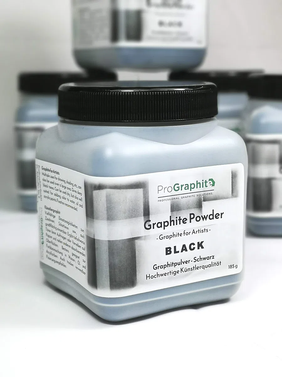 ProGraphite Künstlergraphit I 185 g I schwarz I Naturgraphit I Künstler Pulver I Naturgrafit zum Zeichnen Schattieren usw. I Graphite Powder I für Handwerker I Graphitpulver Zeichnen