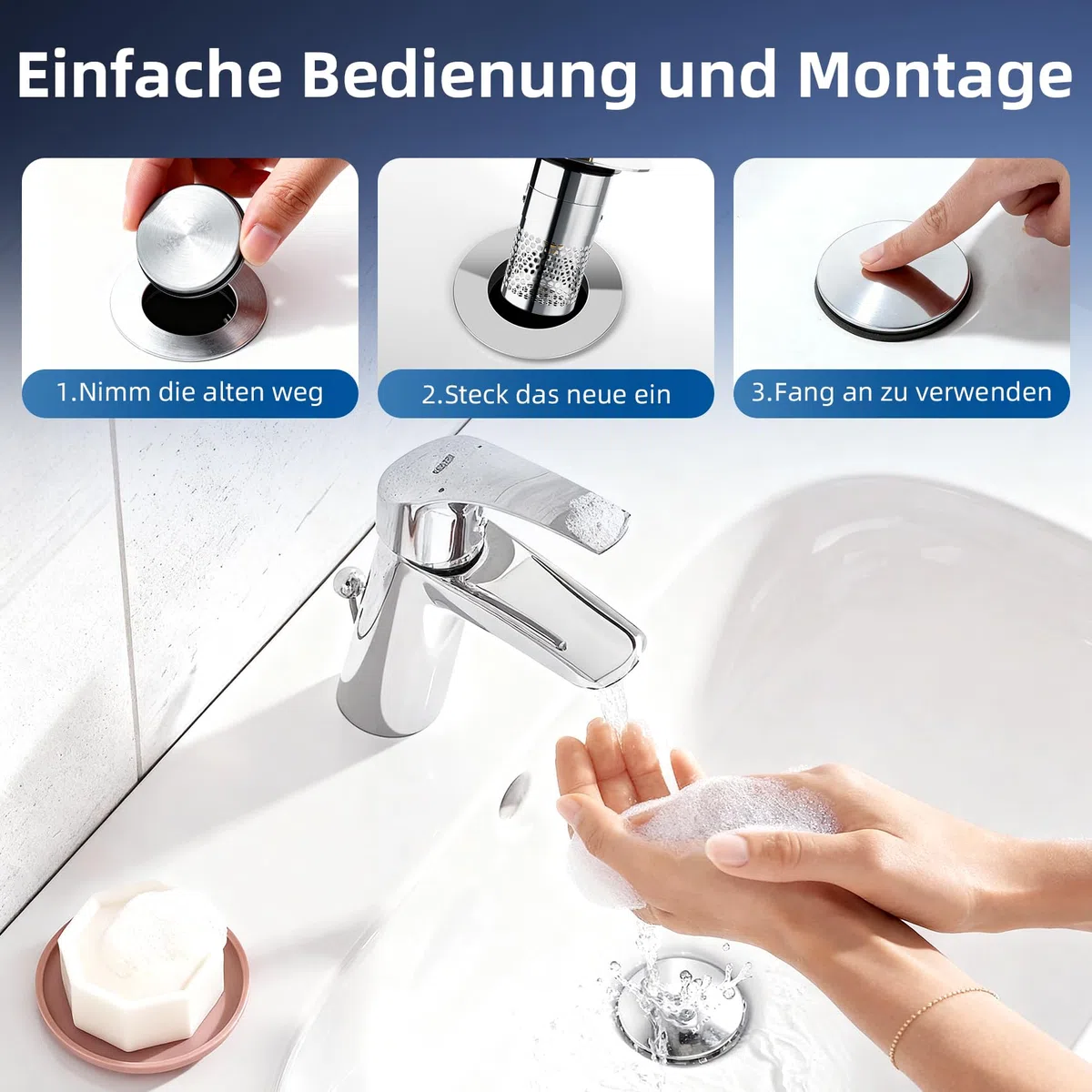 2 Stücke Waschbeckenstöpsel mit Sieb, Pop-up Abflussstopfen Waschbecken, Edelstahl Stöpsel für 35–40mm Abflusslöcher, Anti-Verstopfung Waschbeckenstöpsel mit Abflusssieb,Stöpsel für Spülbecken