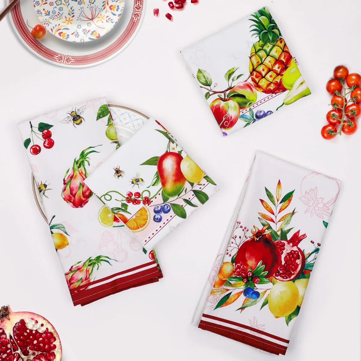 Küchentücher Baumwolle 4 Stück, Geschirrtücher 100% Baumwolle Obst Küchenhandtuch Set Multi-Purpose Hochwertige Küche Trockentuch Bar Handtücher 48 x 70CM