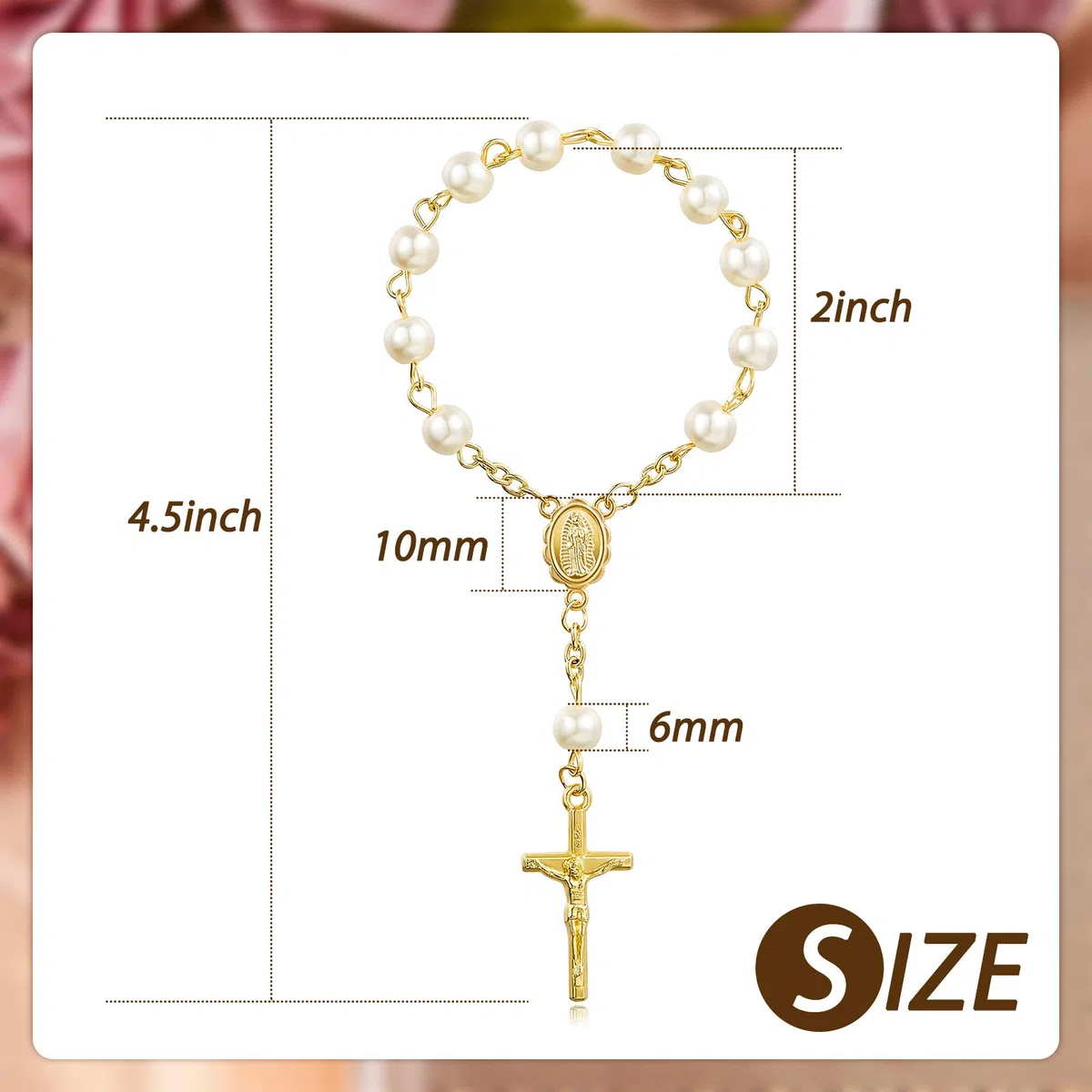 Yaomiao 30 Stück Acryl Rosenkranz Perlen Finger Rosenkränze Kunstperlen für Taufe, Kommunion, Hochzeit, Party - Elfenbein Perlen Gold Kette