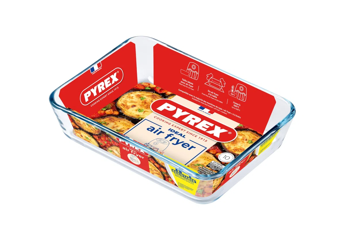 PYREX, Ideal Airfryer, rechteckige Auflaufform, Borosilikatglas, 19 x 14 cm, gleichmäßiges Kochen, leicht zu reinigen