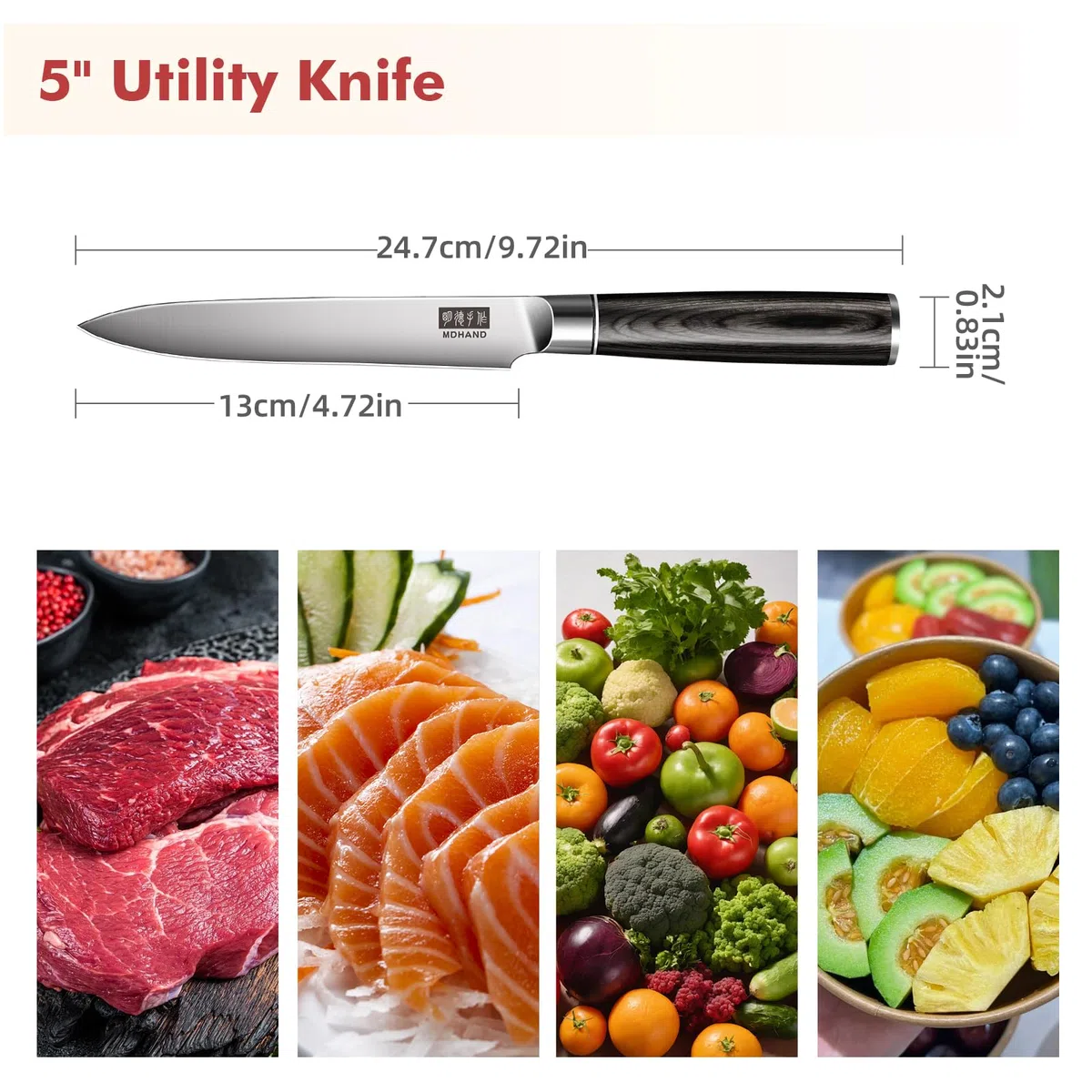 MDHAND Obstmesser Kochmesser Allzweckmesser Profi 13 cm Scharf Küchenmesser Chefmesser aus rostfreiem Deutscher Edelstahl mit Ergonomischem Griff