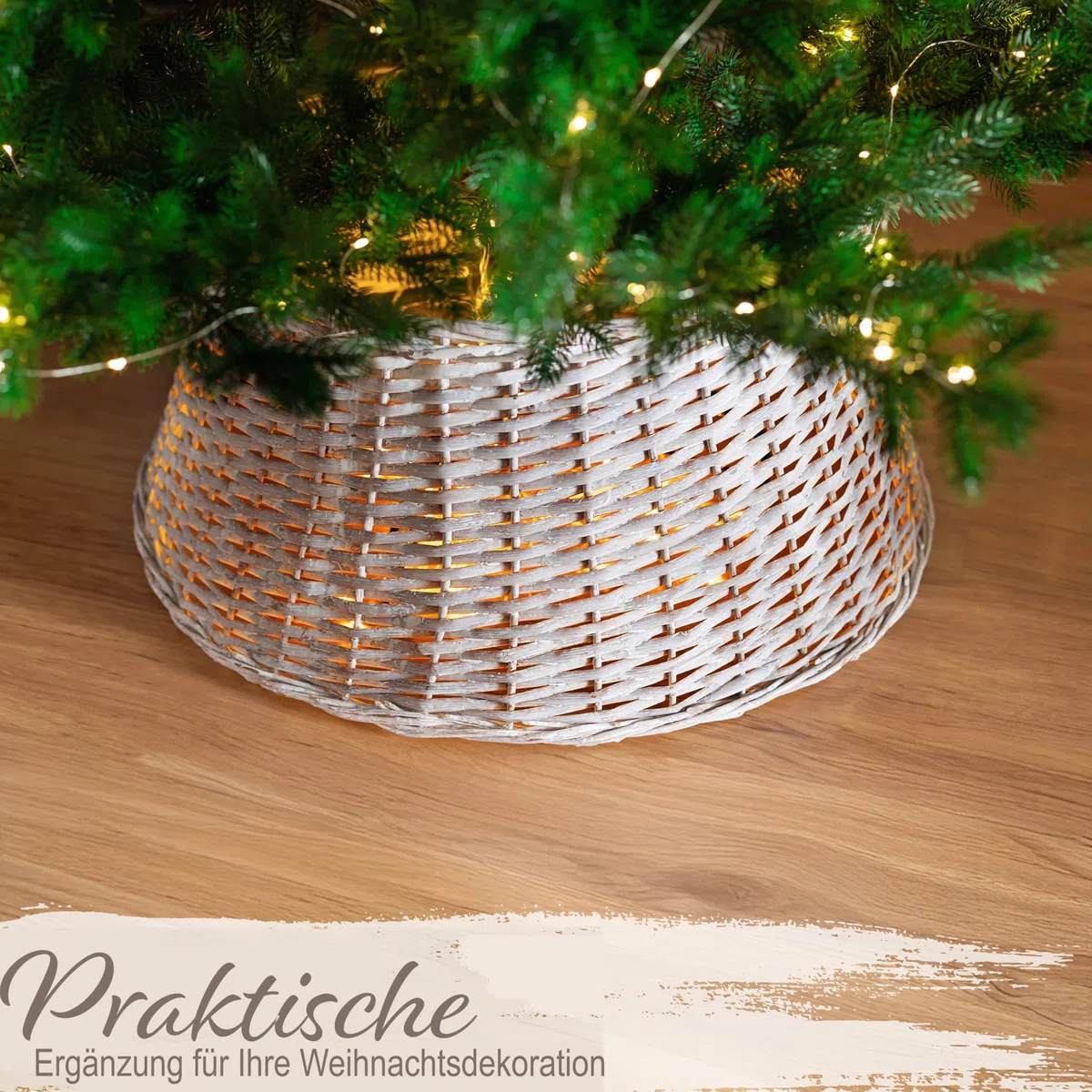 DECO EXPRESS Weihnachtsbaum Rock, Geflochtener Korb für Tannenbaum, Abdeckung Christbaumständer, Deko für Weihnachten, 40 x 27 cm (Hellbraune Weide, Top 40cm/Base 56.5cm)