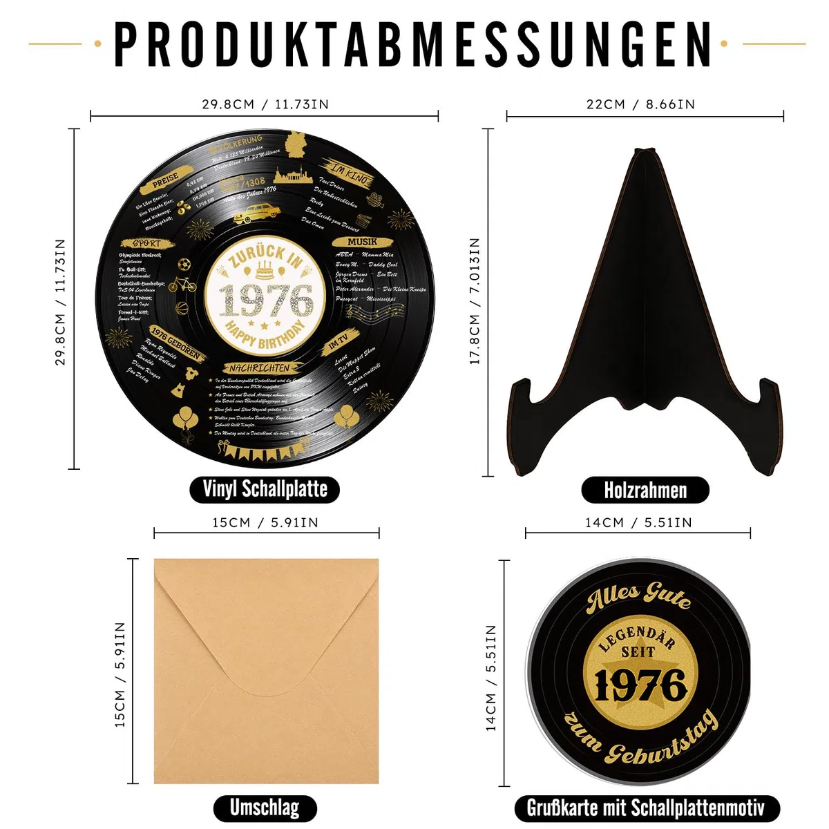 WenmthG Back in 1976 Schallplatten Deko – Vinyl Geburtstag Deko für Männer & Frauen, Geburtstagsgästebuch mit Karte, Retro 50. Geburtstag Geschenk & Partydeko