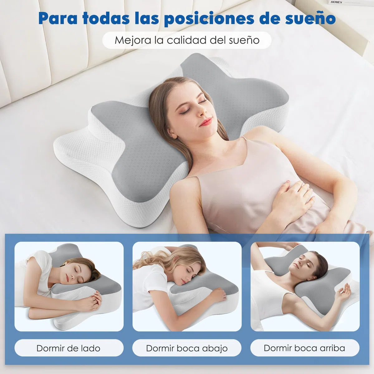 KOOTETA Ergo Nackenkissen Kopfkissen 2 in 1, Memory Foam Kissen, Optimale Nackenstütze, für Seiten, Rücken und Bauchschläfer, 66x37x13 cm, Grau