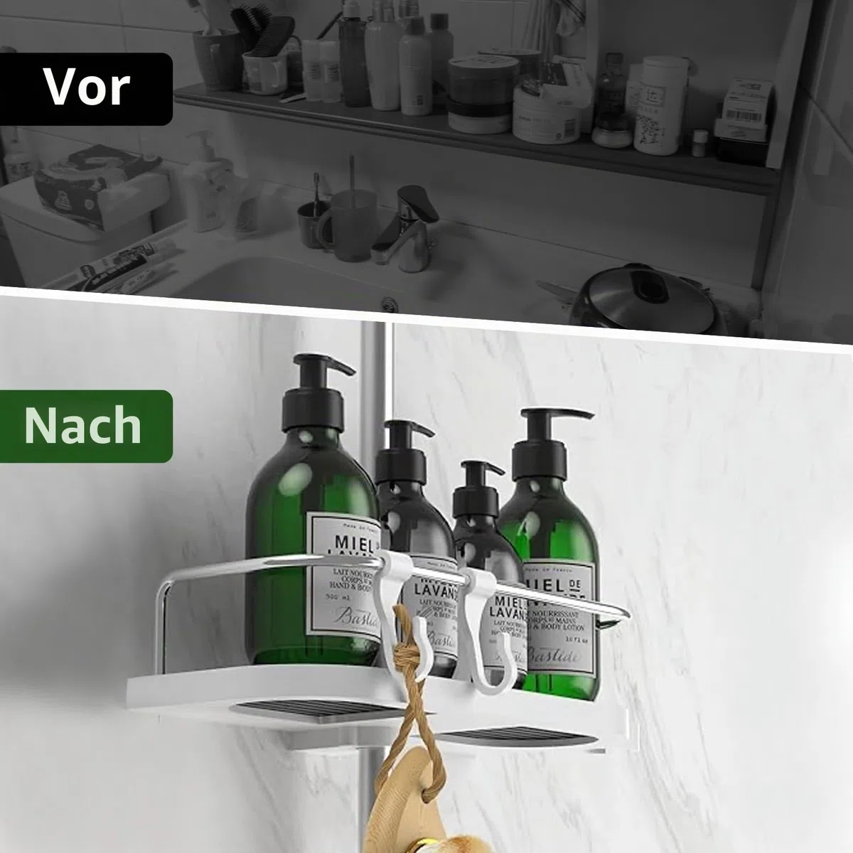 Hawsam Duschablage Ohne Bohren für Duschstange, Neu Aktualisierte Universalgröße Badezimmer Organizer für Runde Duschstange mit Durchmesser von 18mm-25mm