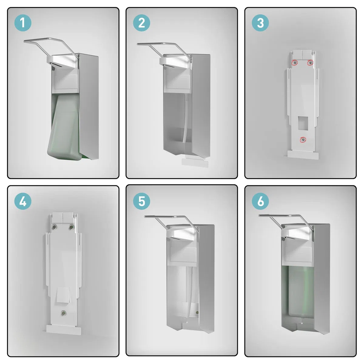 Eurospender, Seifenspender Wandbefestigung, Soap Dispenser Mit Ellbogendruck Für Desinfektionsmittel Und Handseifen, Weißer Seifenspender, Aluminium, 500 Ml