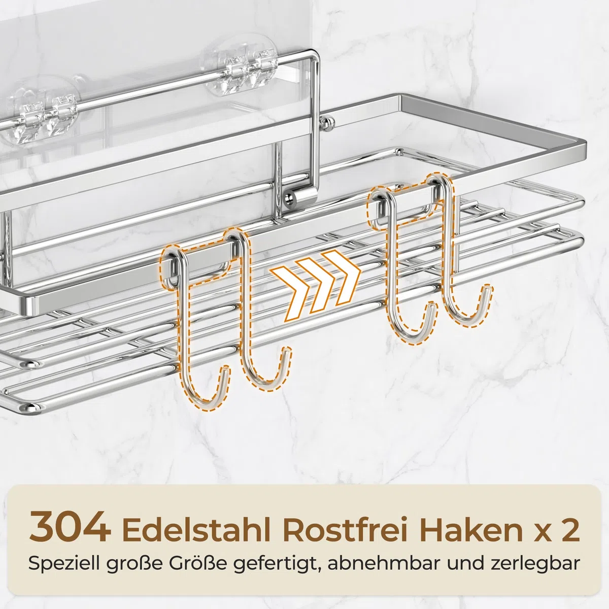 pickpiff Duschablage Ohne Bohren SUS304 Edelstahl 2 Stück Duschregal mit 2 Haken Badregal Bathroom Organizer Shampoo Halterung Für Dusche Selbstklebend