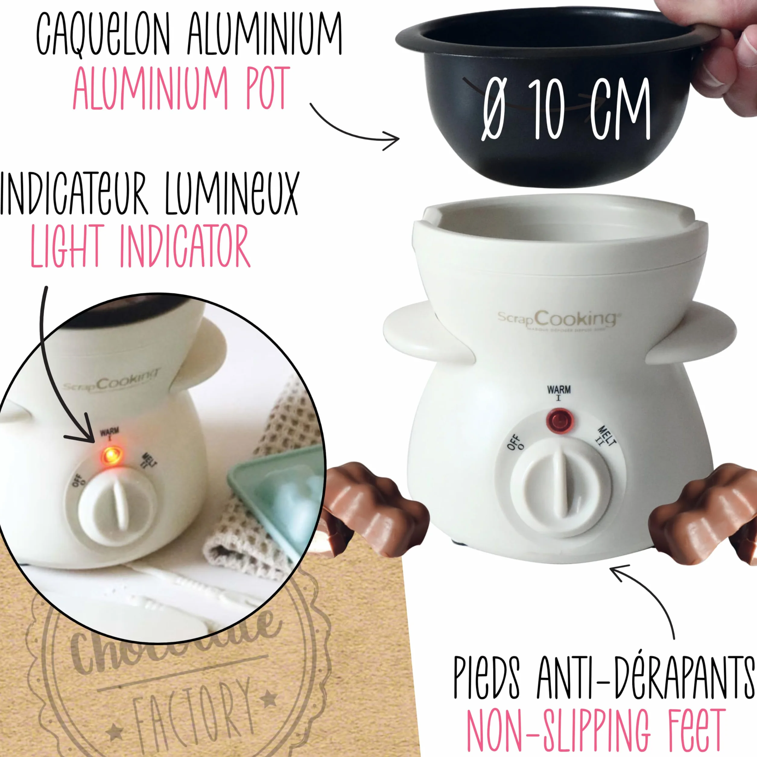 ScrapCooking - Chocolate Factory - Elektrisches Schokoladenfondue-Gerät - Für 2 bis 4 Personen - Schokoladenfondue-Maschine - Geschenkidee Backen & Küche - 3895