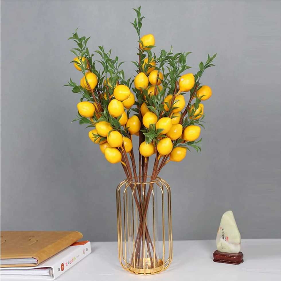 6 Stück 48,3 cm Zitronen-Dekoration, künstliche Zitronenzweige, schöne gelbe Zitronenzweige, Dekoration für Zuhause, Urlaub, Bauernhaus, Tischdekoration und Weihnachtsdekoration zu Hause