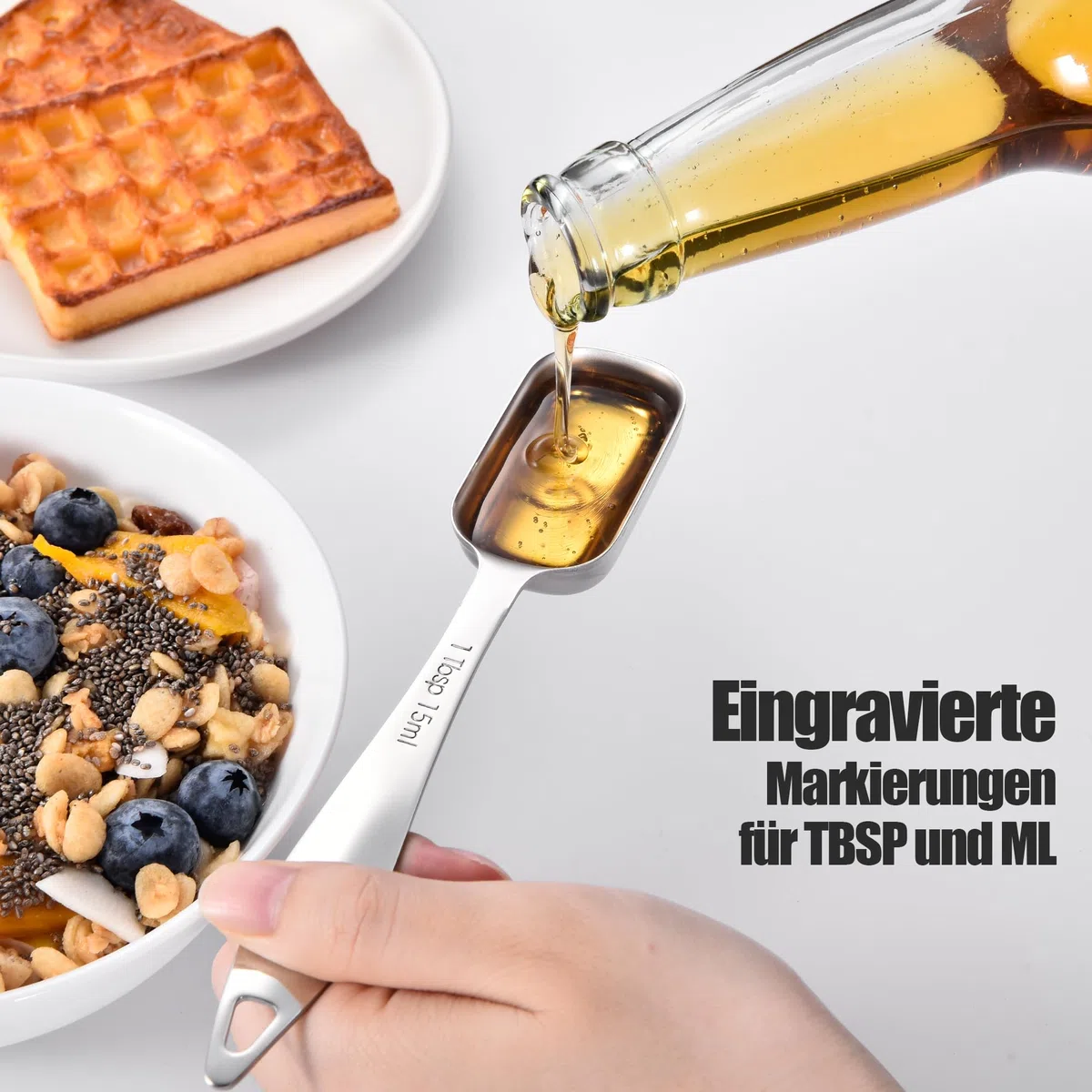 Doosu Messlöffel aus 18/8 Edelstahl, Metall Gewürzlöffel Esslöffel Dosierlöffel Präzisions Küchenwerkzeug zum Messen für Proteinpulver, Kaffee und Backen, Spülmaschinenfest (Schmaler, 8er-Set)