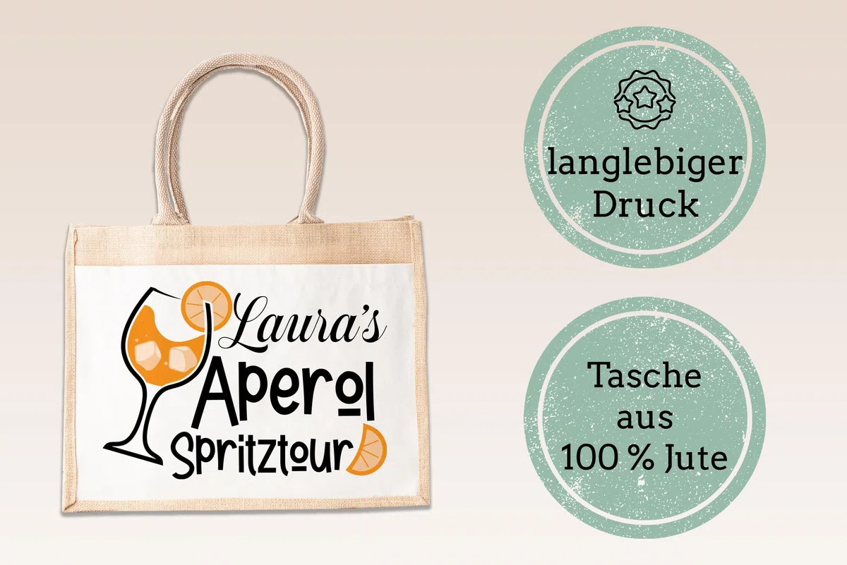 LIEBTASTISCH - Jutetasche mit Personalisierung - Aperol Spritz - Geschenk-Tasche - Verpackung - Kollegin - Freundin - Getränk (L)