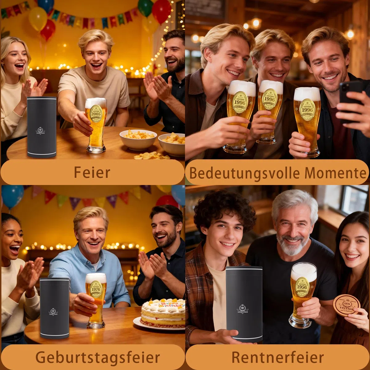 60. Geburtstag für Männer, Vintage 1966 Geburtstagsgeschenke Männer, 60 Geldgeschenke Geburtstag Frau Mann, 1966 Bierglas Gravur mit Flaschenöffner, Holzkissen, Geschenkkarton, Grußkarten, 580ml