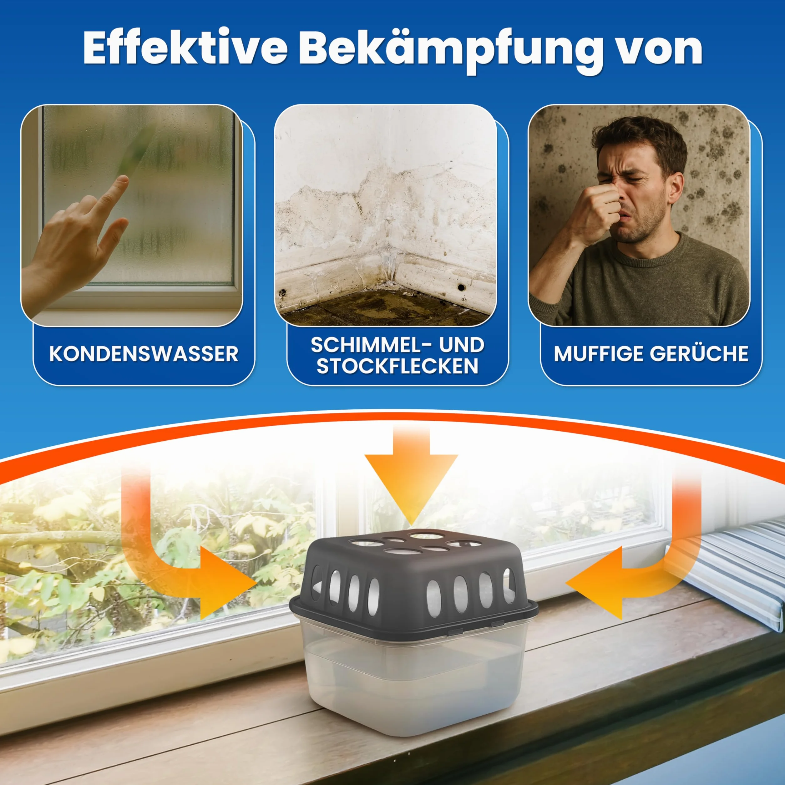 4x Luftentfeuchter ohne Strom + 8x 400g Luftentfeuchter Nachfüllpack - Raumentfeuchter bis 40m² für Keller, Bad uvm - Entfeuchter und Luftentfeuchter Granulat im Set - Schutz vor Schimmel