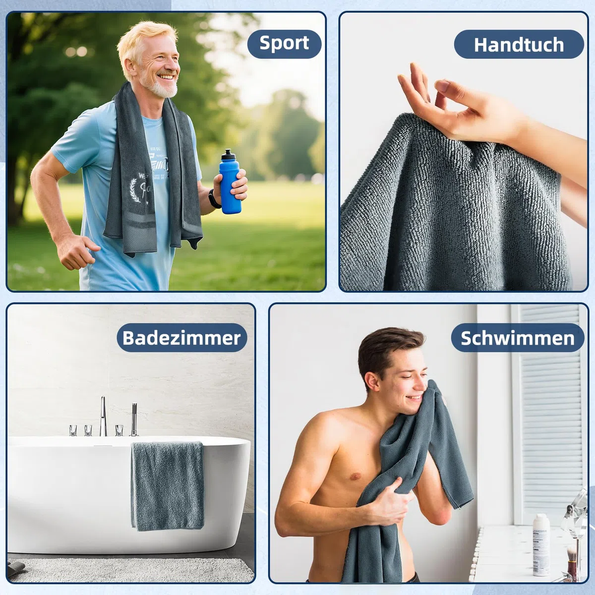 Giftota Papa Geschenk 2 teilig Handtuch Set 100% Baumwolle Bestickt Handtücher Grau, Geschenke für Papa zum Geburtstag Vatertag - Badehandtuch 50 x 100 cm + Handtuch 35 x 75 cm