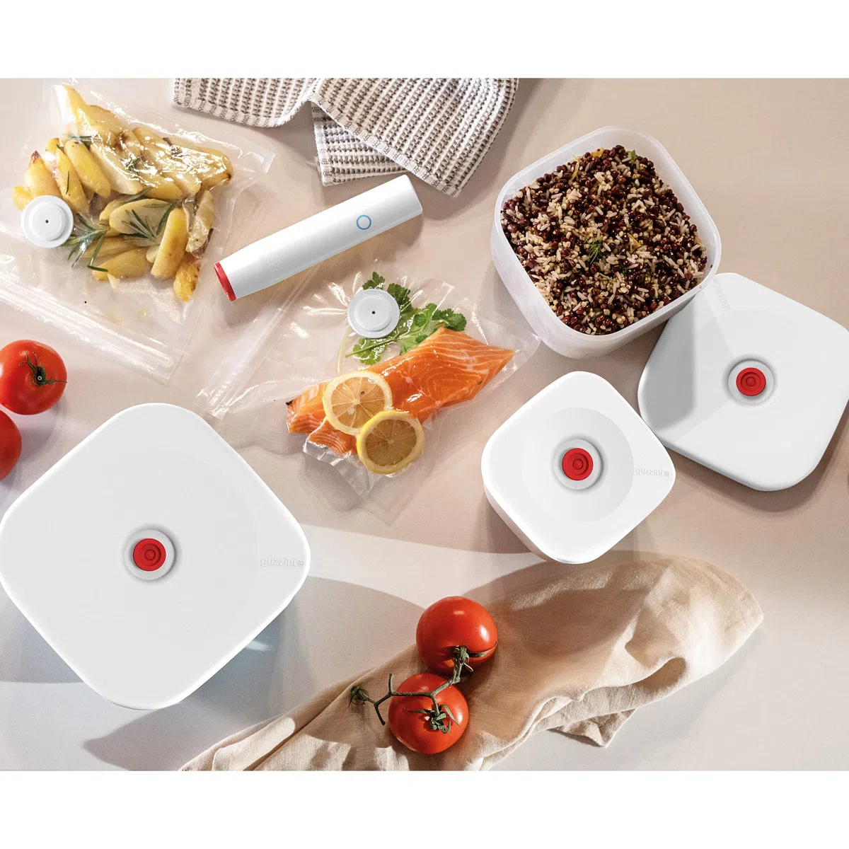 Guzzini - Kitchen Active Design, SAVE IT Vakuumbehälter Flach (M) - Weiß, 16,3x16,3xh8 cm | 975 cc - 11850111