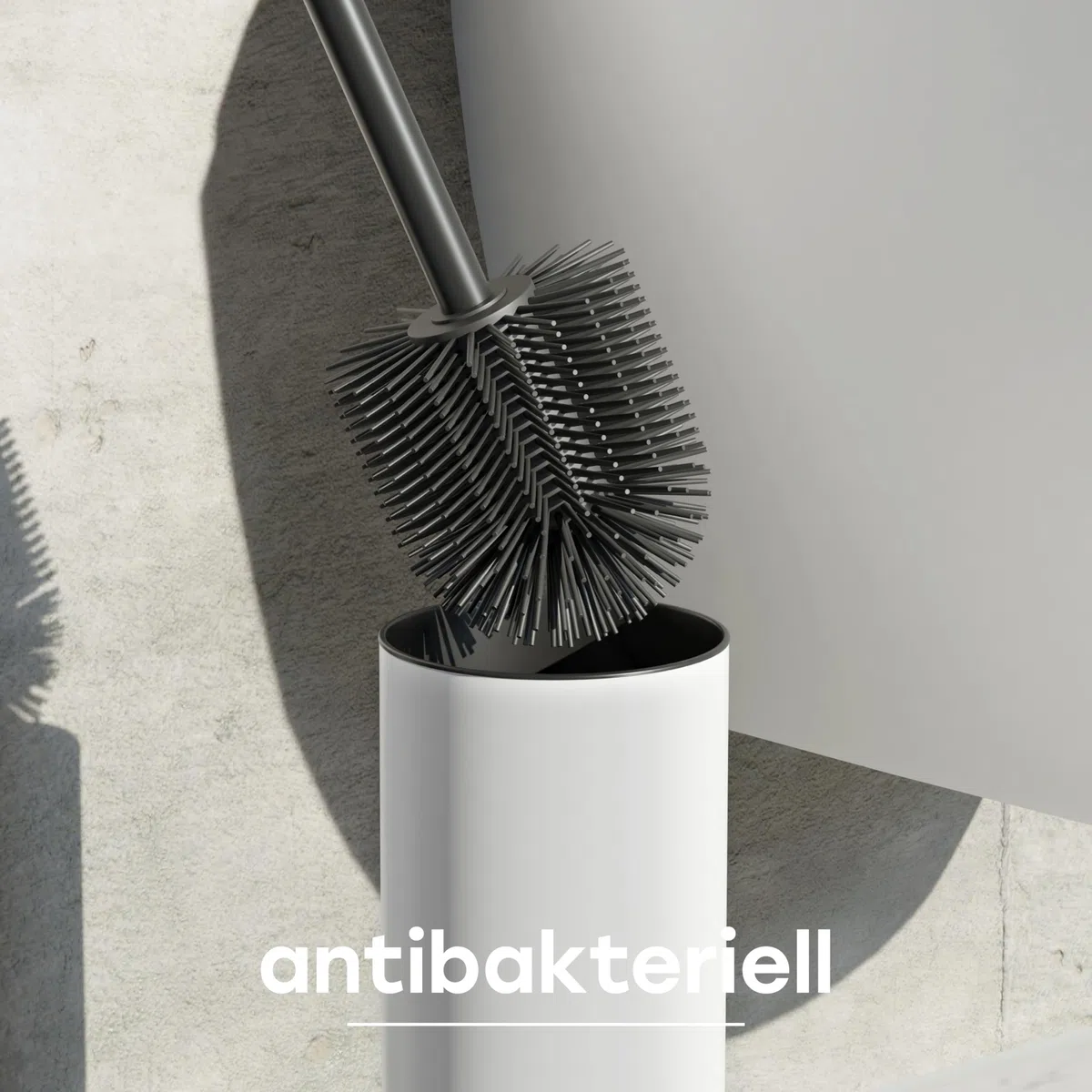 SAVEGA - Edelstahl Silikon Klobürste - Toilettenbürste mit diskretem Halter - Hochwertige WC Bürste mit Spritzschutz - Antibakterieller Bürstenhalter - Toilet Brush (Weiß)