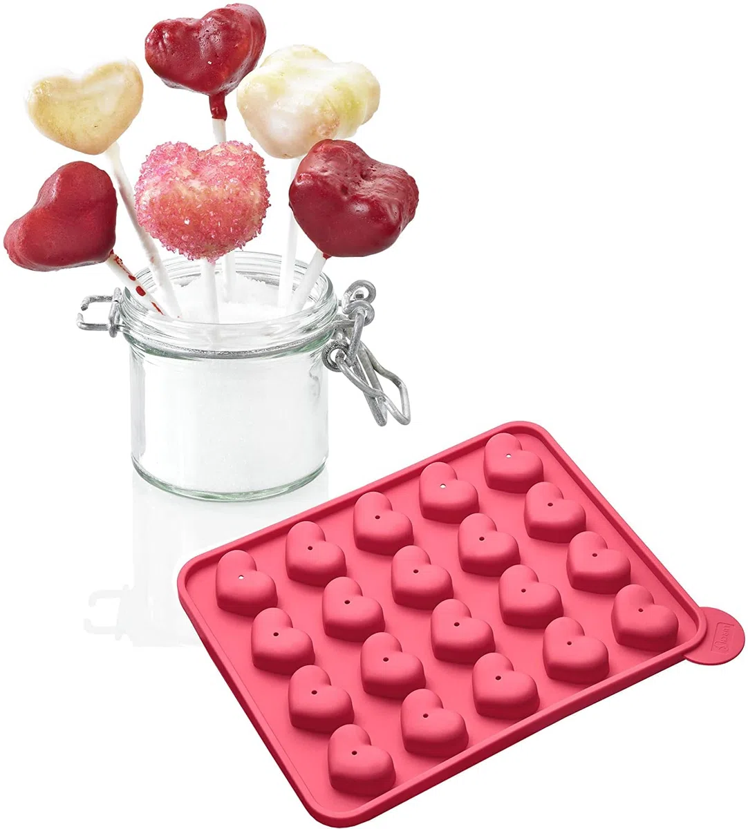 Lurch 83024 FlexiForm Cake Pops Herz 20fach / Backform für 20 Cake Pops in Herzform aus 100% BPA-freiem Platin Silikon, Cotton Candy, 20 x 24 x 3.7 cm