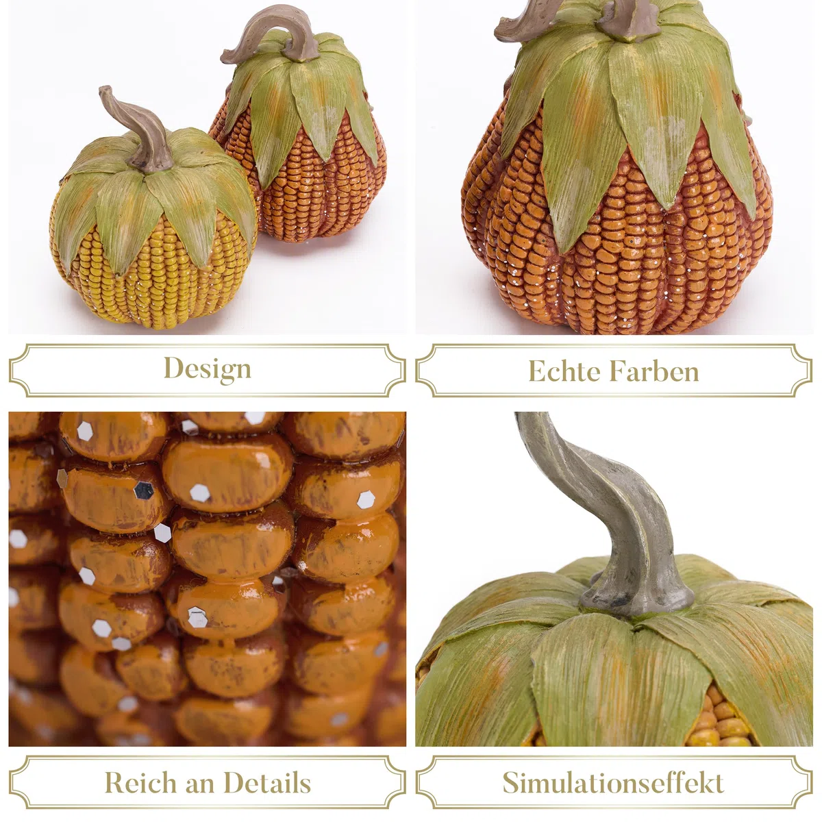 Valery Madelyn 2er Künstlich Kürbis für Herbstdeko Halloweendeko,Innen und Außen,Simulation Kürbisse in Maiskornmuster aus Kunstharz,Fall Decor Tischdeko,Geschenk Thanksgiving,10/12cm(M)
