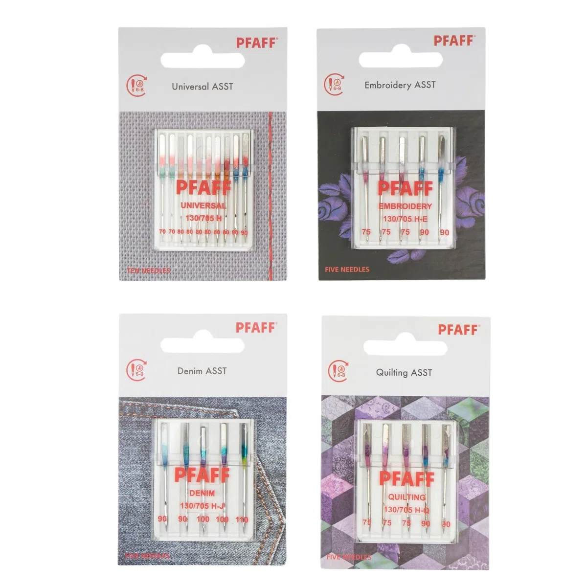 Pfaff Maschinennadel-Sortiment 4er-Set – 25 Nadeln für Universal, Quilting, Jeans & Stick – System 130/705H