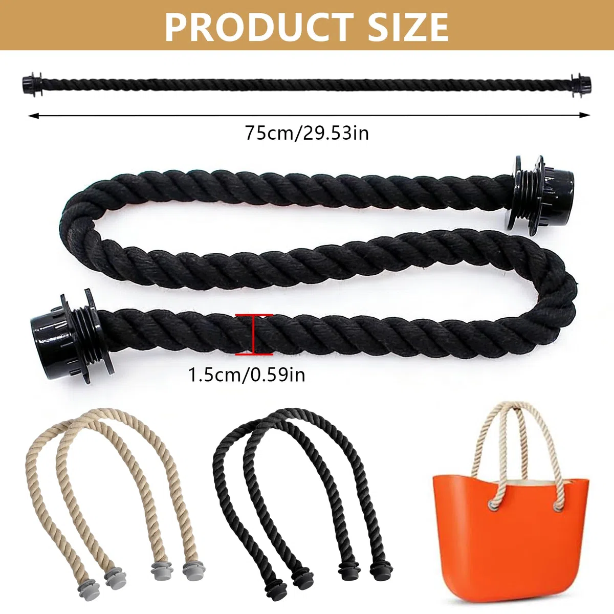 4 Stück Taschengriffe für O Bag Henkel, 75 cm Henkel für Taschen Obag Tasche Zubehör für Taschen Handtaschen, Umhängetaschen (Schwarz/Beige)