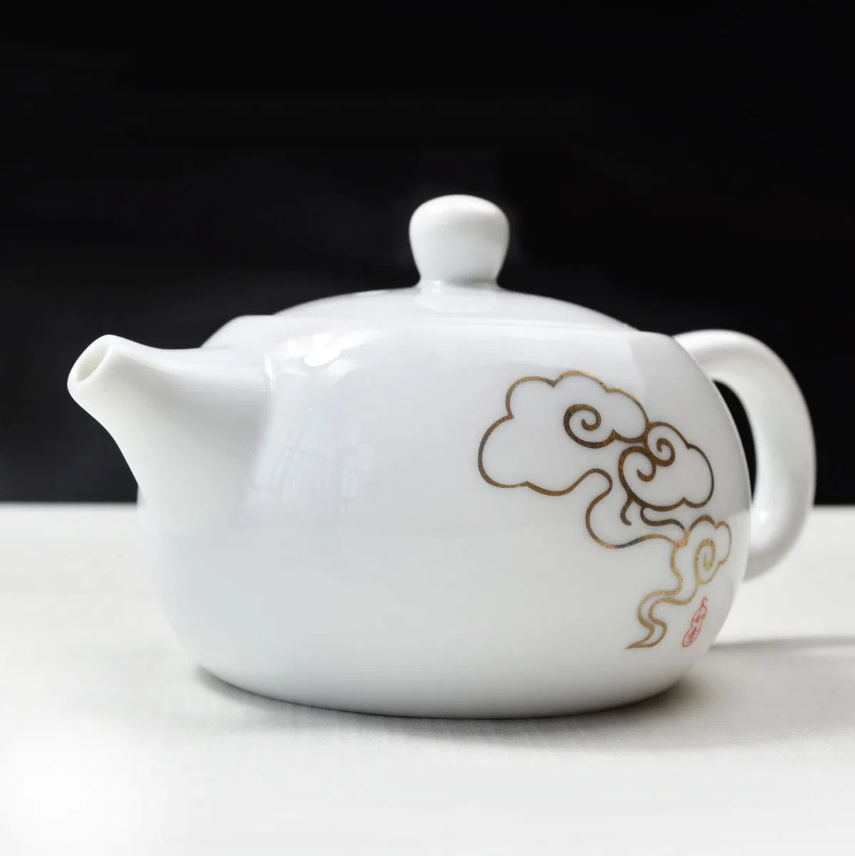 Porzellan-Teekanne, 170 ml, kleine Teekanne, weiß, chinesisches Gongfu-Tee-Set (verheißungsvolle Wolken)