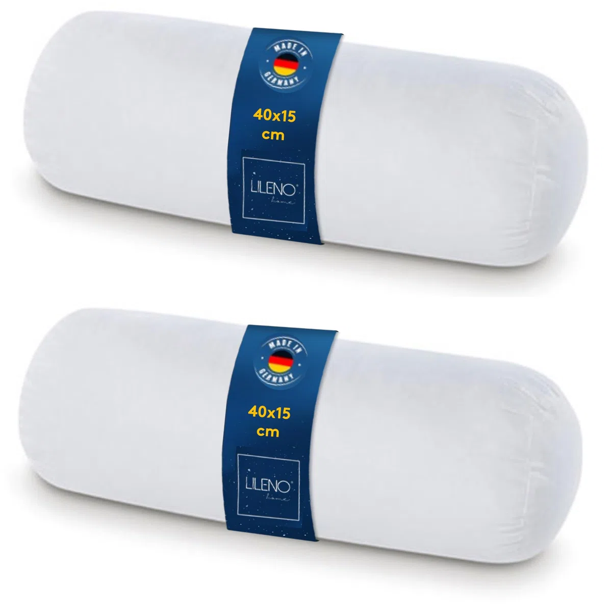 LILENO HOME Microfaser Nackenrolle 15x40 cm [2er Set] bis 95 Grad waschbar - Kopfkissen 15x40 cm als Kissen-Füllung für Bett oder als Deko-Kissen - Sofakissen & Zierkissen