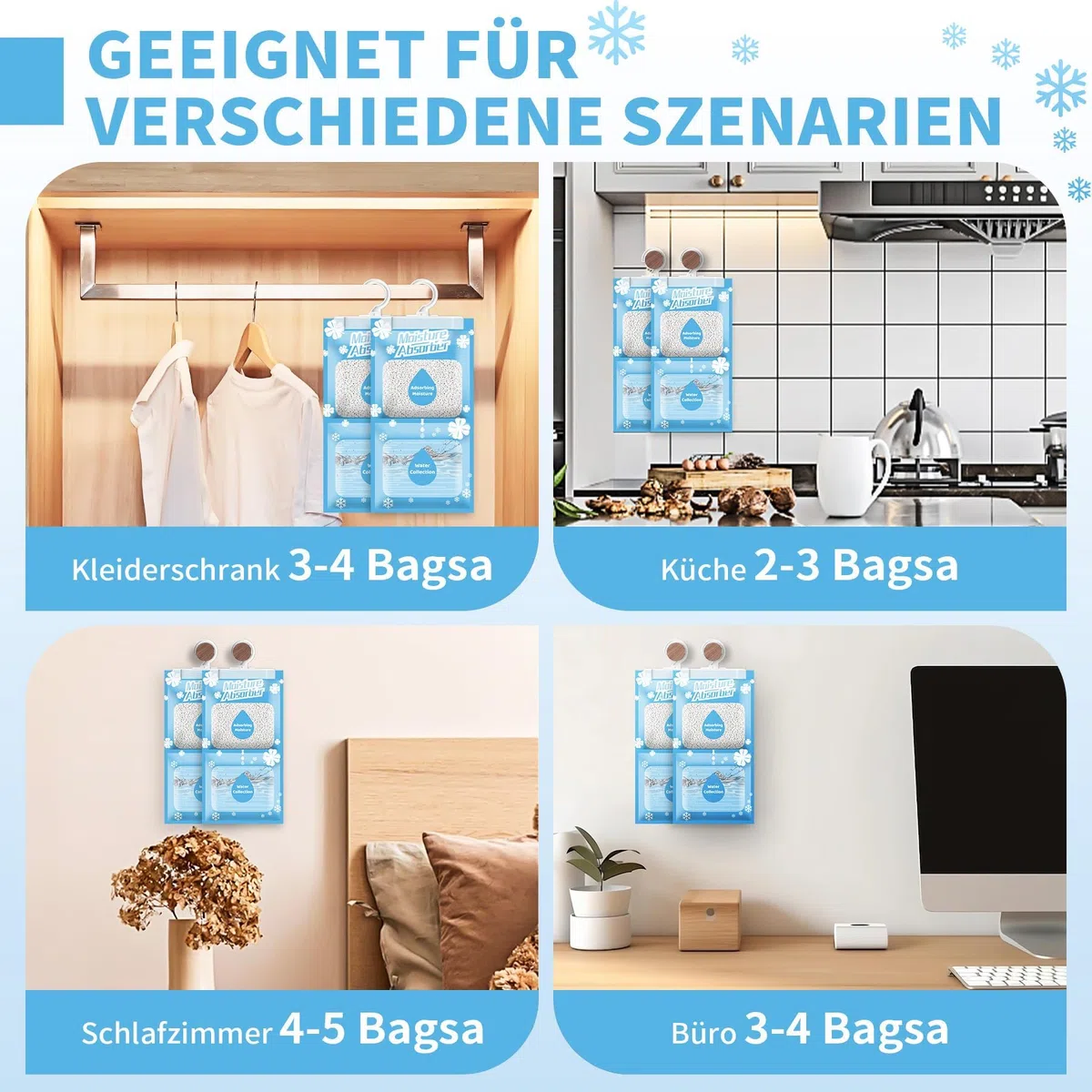10x230G Hänge Luftentfeuchter, Kleiderschrank Feuchtigkeitsabsorber für Keller, Schlafzimmer, Waschräume, gegen Feuchtigkeit Anti-Schimmel Desodorierende Trockenmittel-Tasche