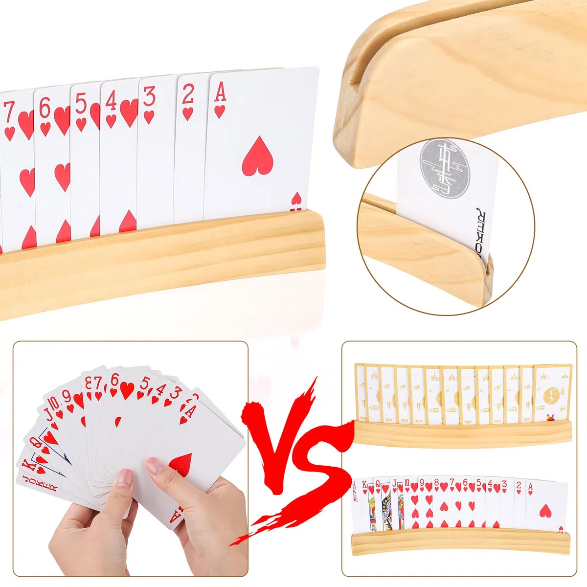 4 Stück Kartenhalter Kinder Holz,Multifunktional Kartenhalter Spielkarten Freisprech Spielkartenhalter aus Holz für Kinder Senioren Erwachsen