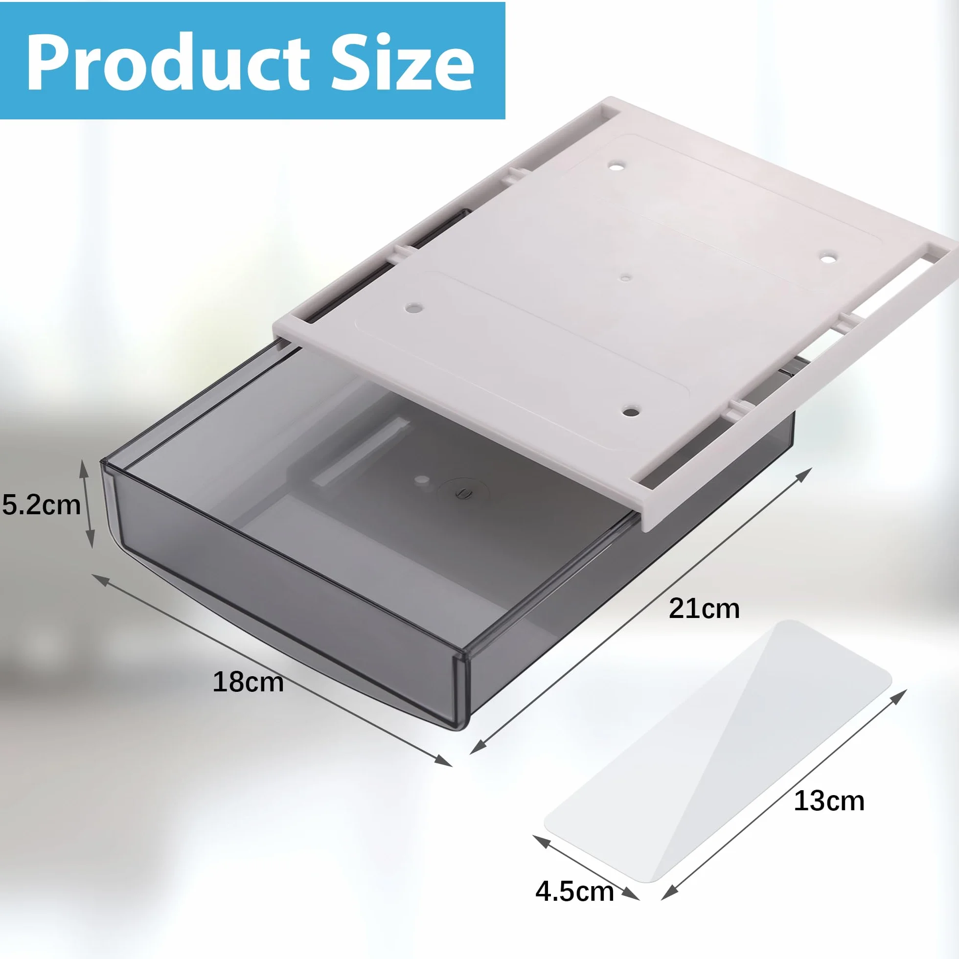 Fentar Schublade unter dem Schreibtisch, transparenter ABS, 2 Stück, ohne Perforation, langlebig, Klebstoff, Aufbewahrung von Schreibtisch