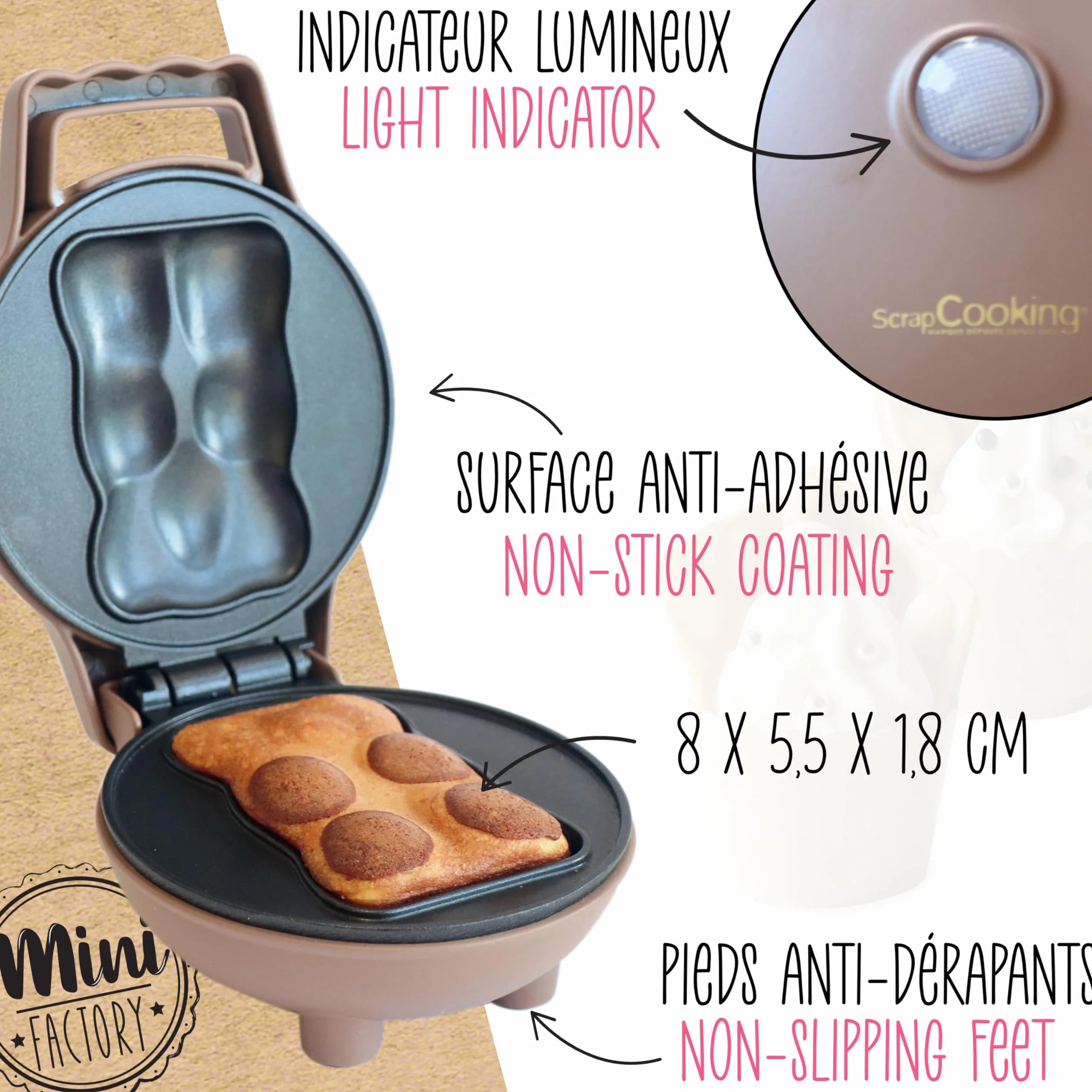 ScrapCooking – Mini-Bär Factory – Elektrisches Bärenkuchen-Gerät – Antihaft-Platte – Backgerät – Geschenkidee Küche & Backen – Inkl. Rezept – 3880