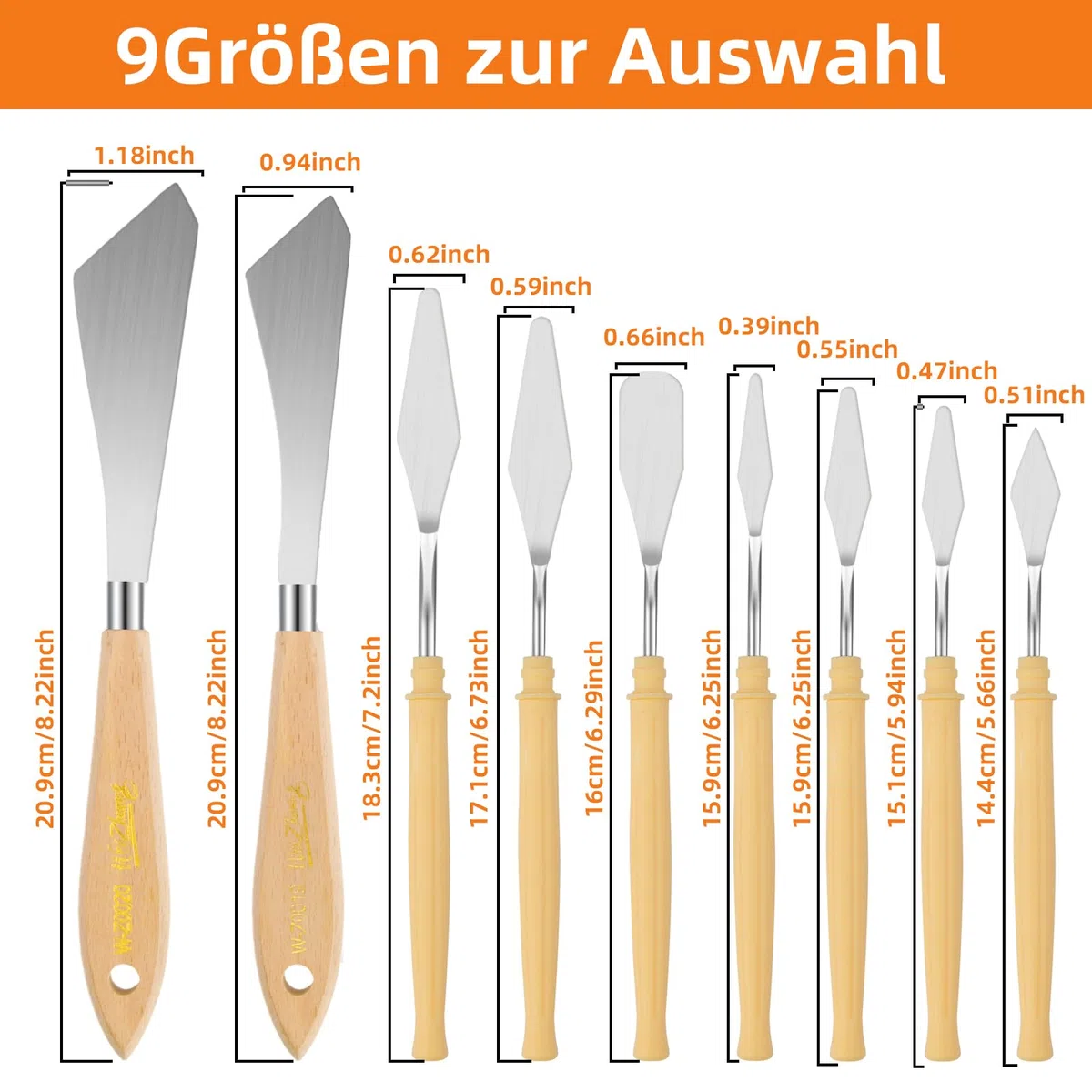 9 Stück Spachtel Acrylmalerei,Farbmesser Palettenmesser für Acrylfarbe,Metallmesser mit Holzfarbe Holzgriff,für Ölmalerei,Farbmischung,Künstlerbedarf