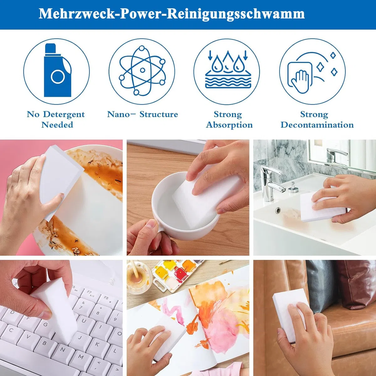 100 Stück Schmutzradierer Zauberschwamm, Premium Reinigungsschwamm Radierschwamm aus Melamin Schwamm Weiß Multifunktions-Putzschwamm für Haushalt, Küche, Bad, Wand, Schuhschwamm Ohne Chemie