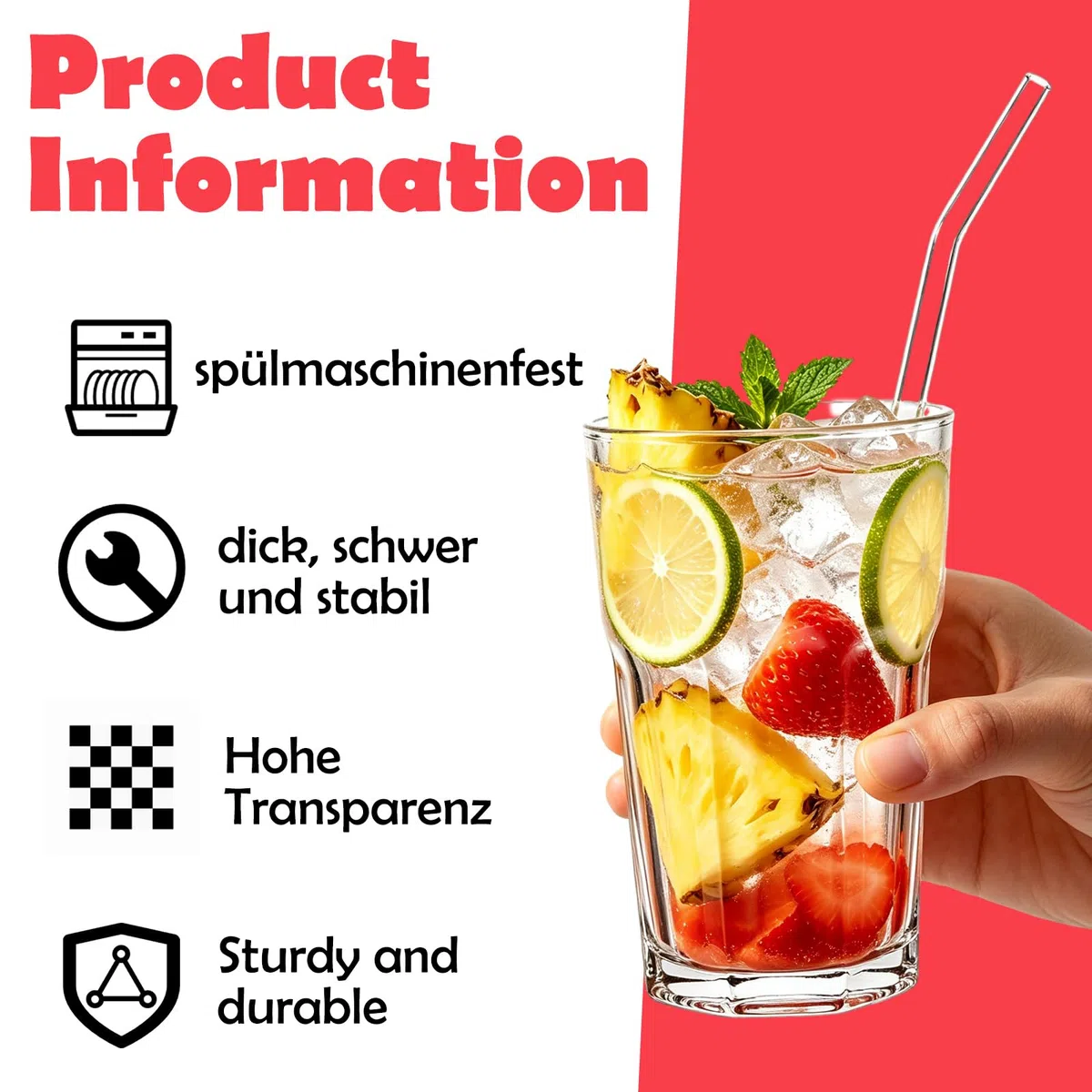 12 Stück Biergläser 320ml, Trinkgläser Set aus Bleifreiem Glas, Bierglas Set 12er und Transparente Wassergläser für Bier, Saft, Eiskaffee und Alltag