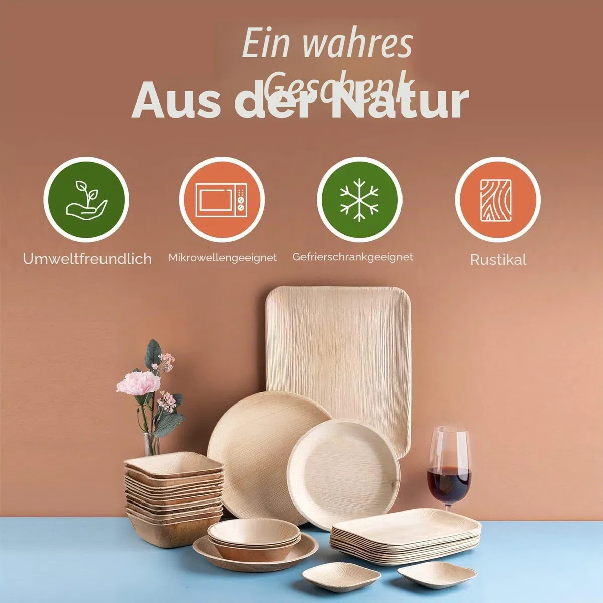 FOOGO Green 10x Palmblatt Schalen eckig 1000 ml 20x20 cm – kompostierbar & naturbelassen – extra stabil & fettresistent – nachhaltiges Einweggeschirr