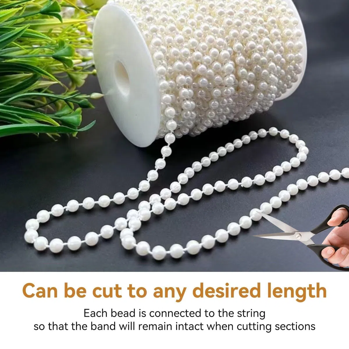 25 m/Rolle Faux Pearl Bead Girlands DIY Lange Perlenperlen, 6 mm Craft Perlenkette, Perlengirlandenrolle für Hochzeitsfeier Dekoration(Weiß)