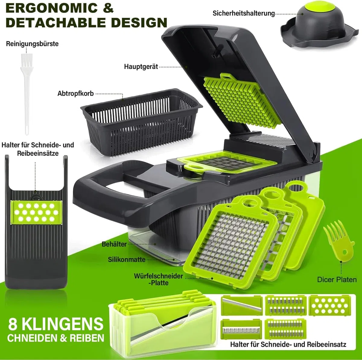16 In 1 Gemüseschneider, Gemüse Schneider, Mandoline Gemüsehobel, Würfelschneider mit 7 Austauschbare Klingen Vegetable Chopper Dicer für Hobeln Von Obst Gemüse, Karotte, Kartoffel, Knoblauch