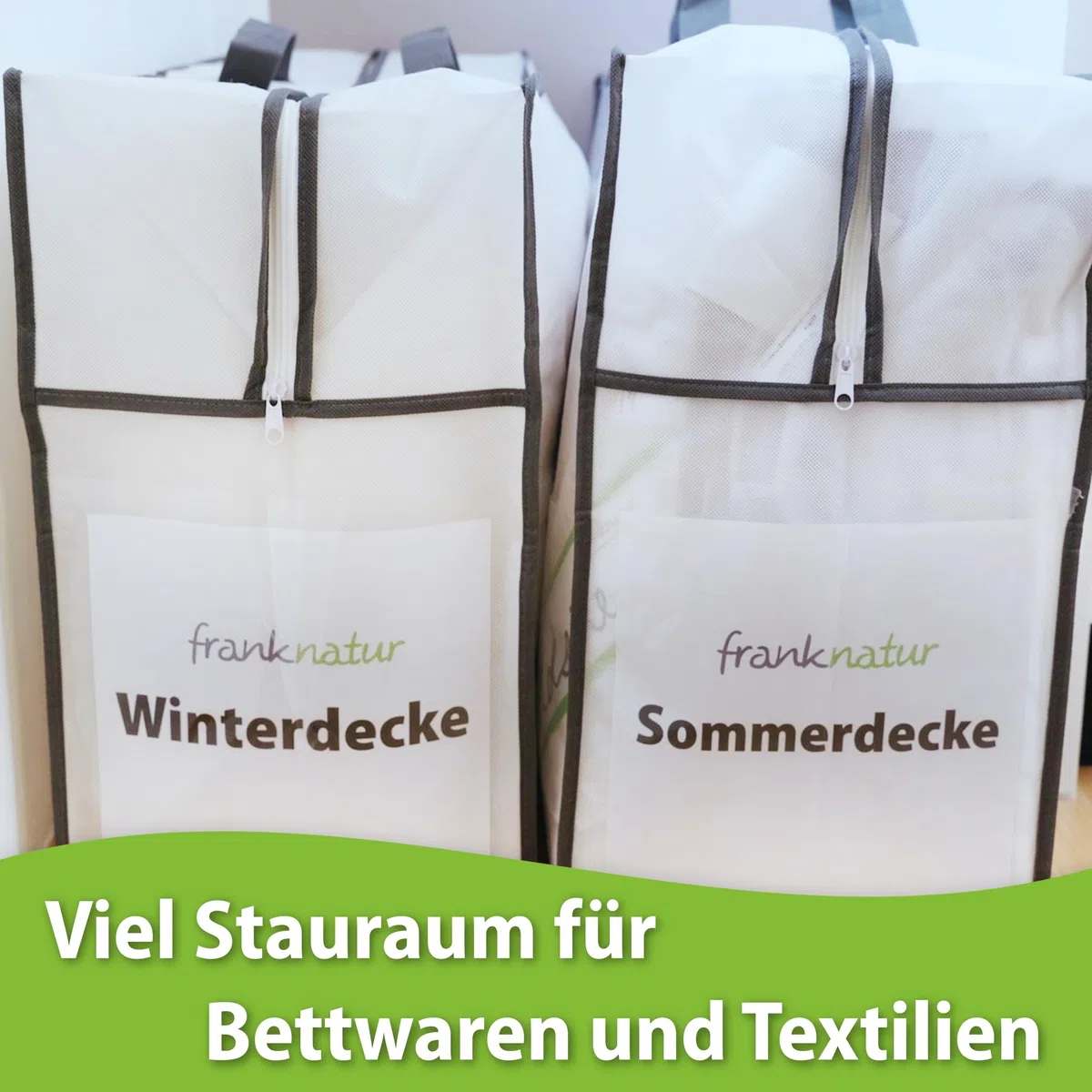 franknatur 2x Aufbewahrungstasche für Bettdecken - Tasche Aufbewahrung Bettwäsche Weiß