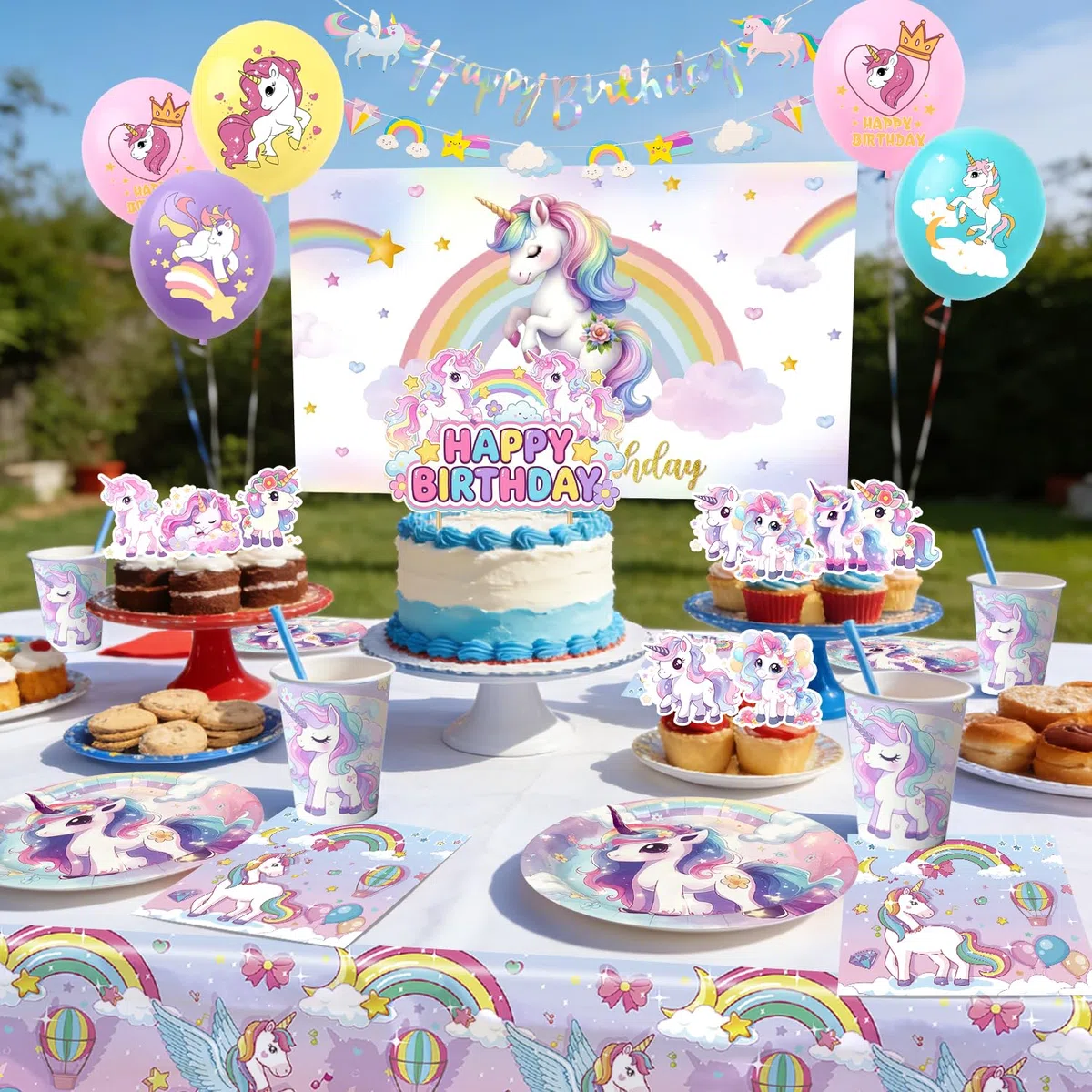 Einhorn Deko Kindergeburtstag,10 Gäste Einhorn Geburtstag Partygeschirr Set Pappteller Kindergeburtstag Servietten Partygeschirr für Deko Kindergeburtstag Mädchen
