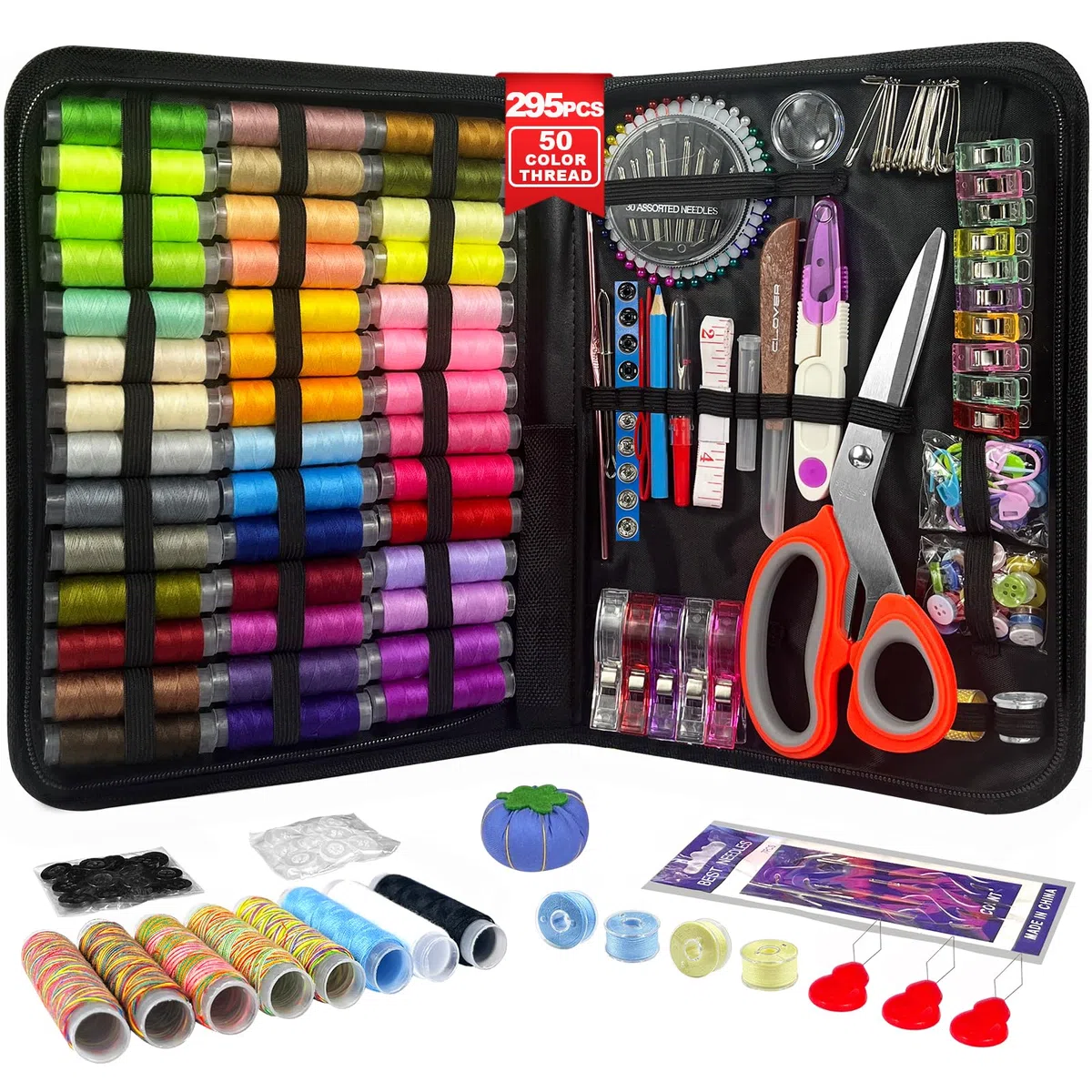 Nähset für Erwachsene, 50 Farbe Faden Kit, 295PCS Professionelle Nähbarungen, Enthält Faden, Ergonomische Schere, Nadeln und mehr, Mini Nähset für Anfänger, Reisen, Zuhause, Schule und DIY Geschenk