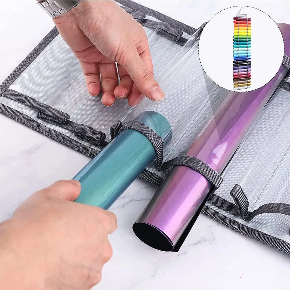 Vinyl Aufbewahrungshalter, Vinyl Rollenhalter, Geschenkpapier Aufbewahrung, Mit 24 Fächern Halter Wandhalterung Vinyl Aufbewahrung Für Bastelraum Hellgrau(Mit 1*gewebehaken, 2*metallhaken)