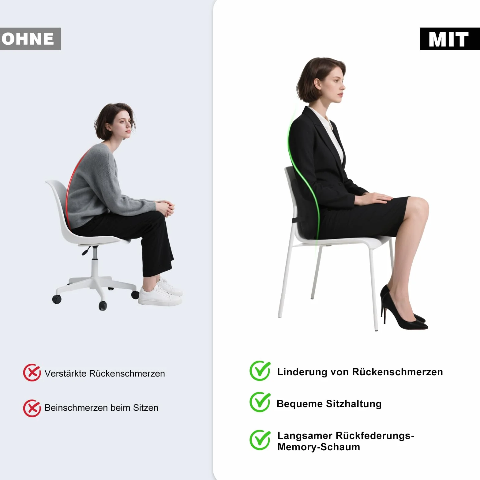 Lendenkissen Auto, Memory-Schaum Lordosenstütze, Rückenkissen Stuhl, Rückenstützkissen, Lordosekissen fur Büro, Auto, Schwarz