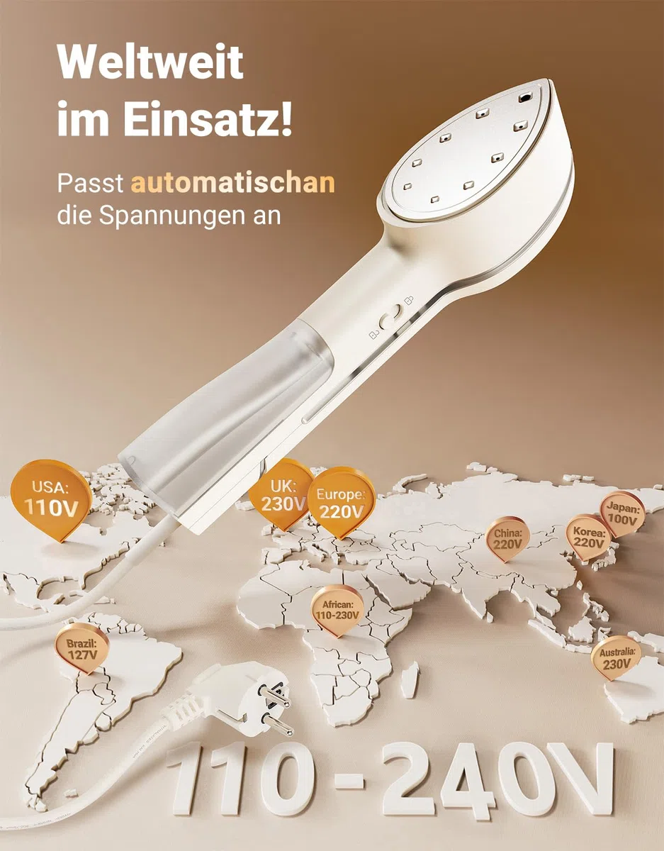 Jack & Rose Dampfglätter Bügelpresse Trockenbügeln 3 in 1, Tragbarer Steamer mit 100-240V Duale Spannung, 15s Schnellaufheizung Steamer Dampfglätter, 1000W Steamer mit 7 Stoffmodi für weltweite Reise