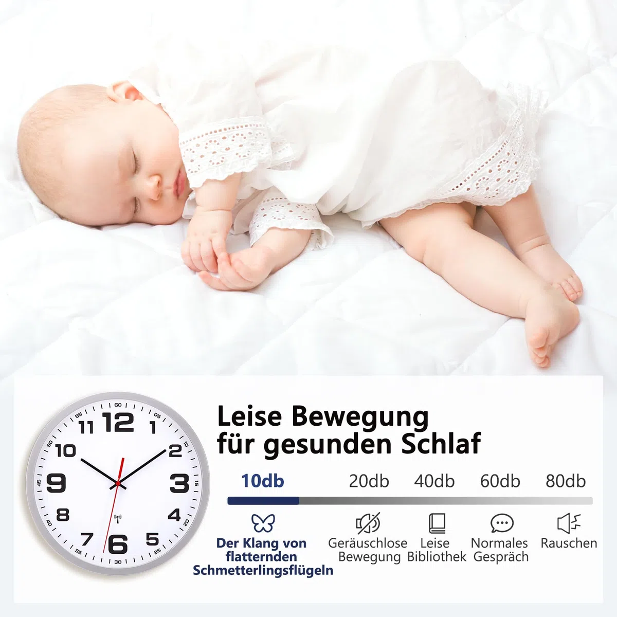 Funkuhren Wanduhr Ohne TickgeräUsche Lautlos 25cm Quarz Batterie Betriebene Groß Wanduhr Einfach zu Lesen für Zimmer Zuhause KüChe Schlafzimmer Büro Schule