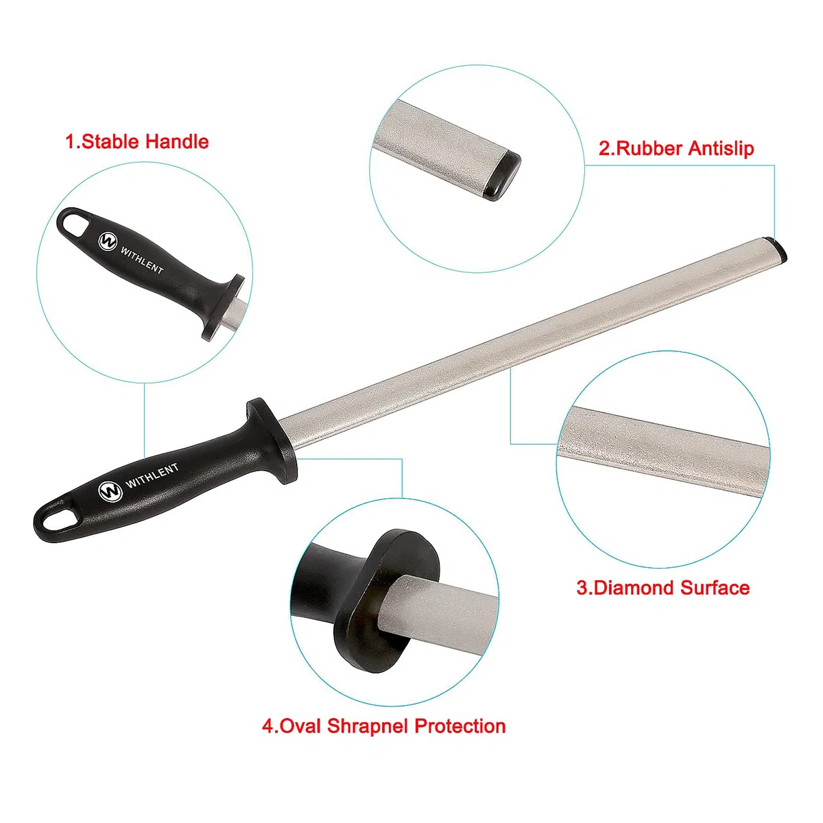 Diamant - Wetzstahl - Härte 70-80 HRC - Messerschärfer mit Diamantbeschichtung - oval, Professionelle Wetzstab für Koch 31CM Wetzstahl Schleifstab für Küche