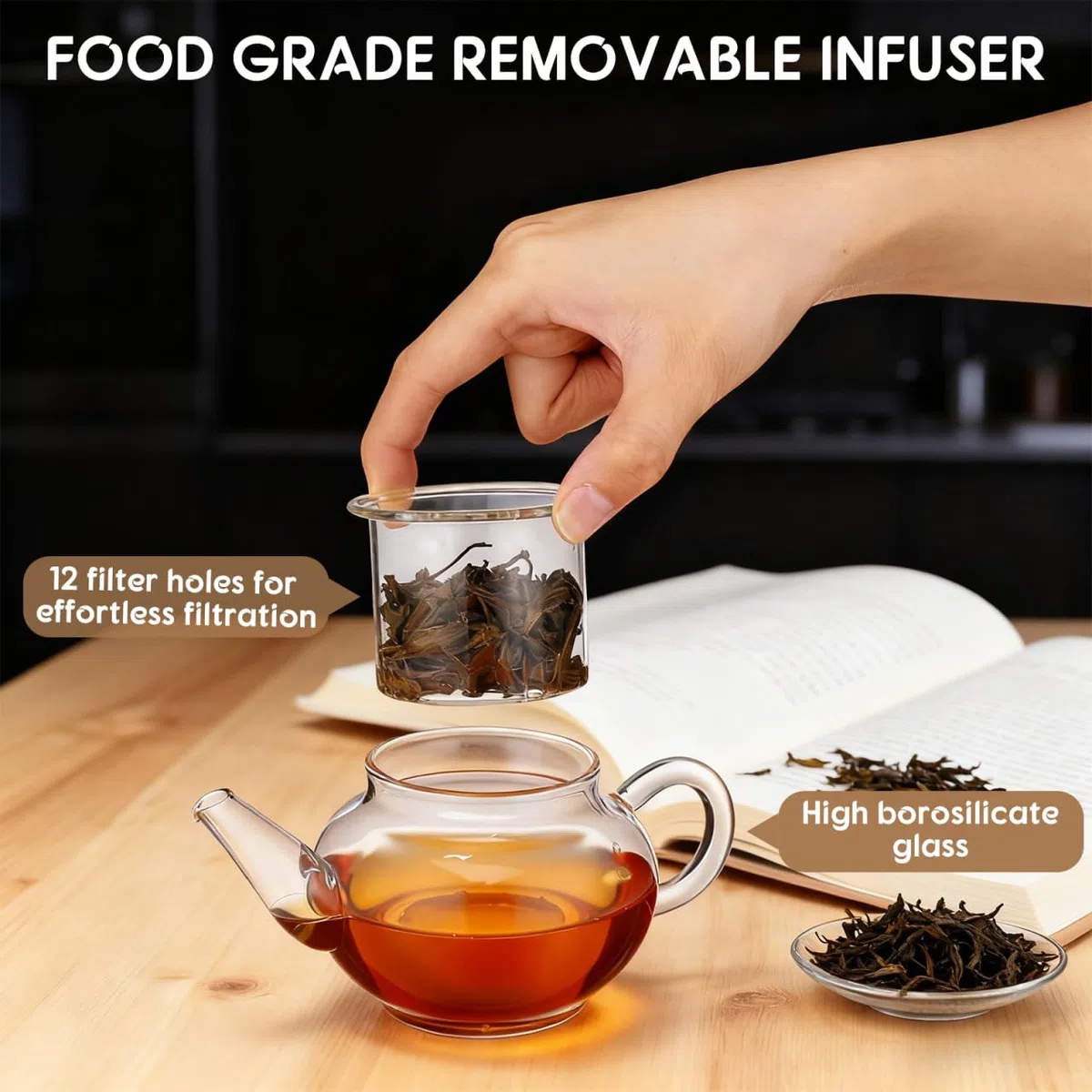 Healvian Mini Teekanne Glas 250ml/8.5oz Teekanne mit Siebeinsatz Klein Glaskanne Tee Hitzebeständig Teebereiter Für Heiße und Kalte Getränke Fruchttee Duftender Tee