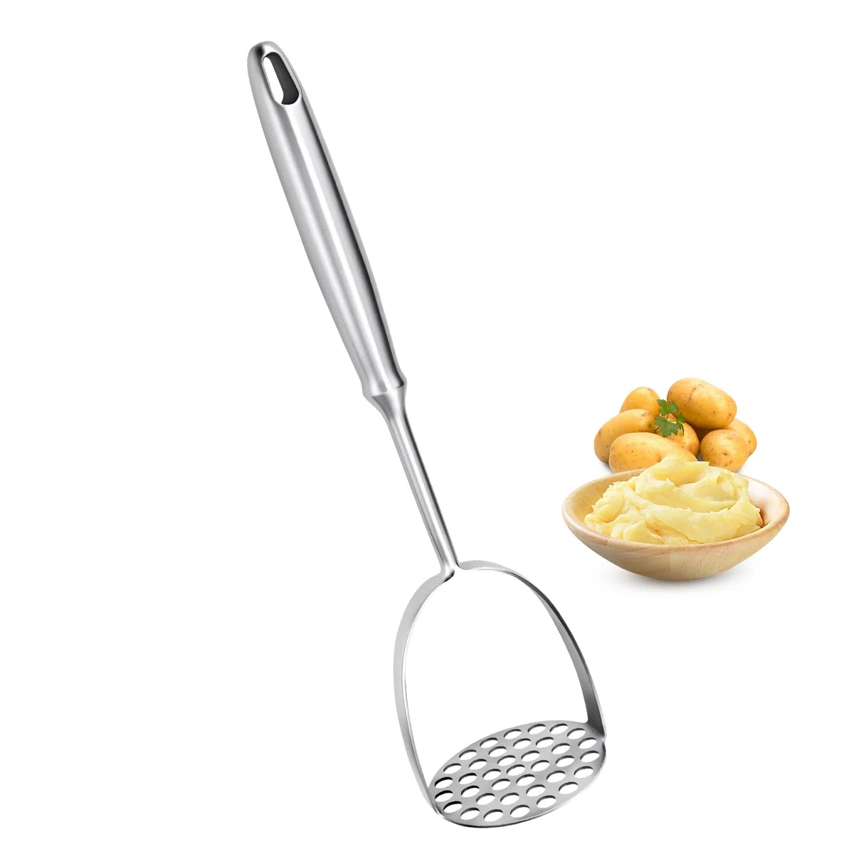 Kartoffelstampfer Edelstahl 32 cm mit Langem Griff,Stampfer Küche,Potato Masher für Spülmaschinenfest, Kartoffelbrei, Gemüse, Früchte