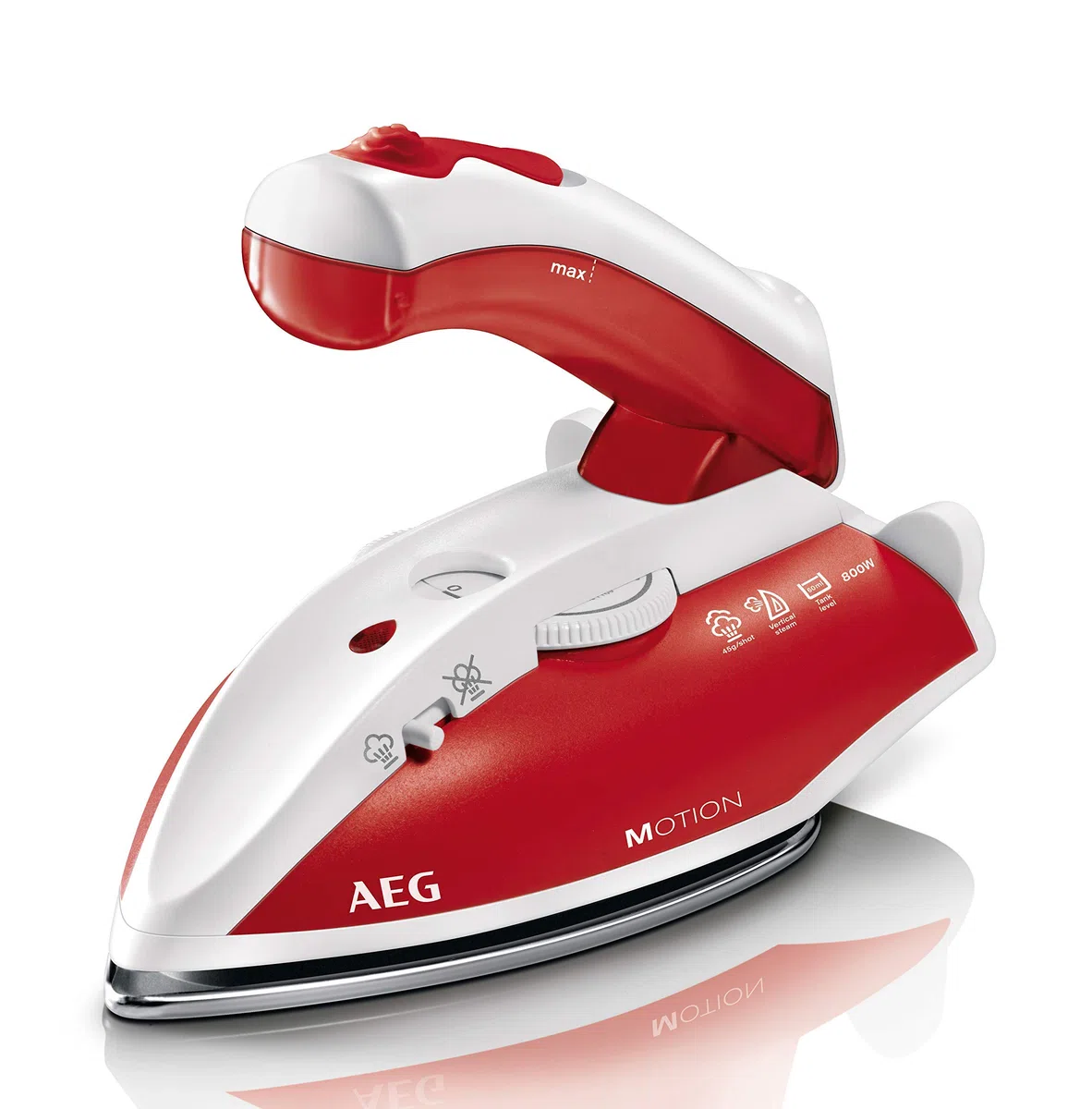 AEG DBT 800 Reise-Dampfbügeleisen (Variabler und kontinuierlicher Dampf, ergonomischer Klappgriff, inkl. Reisebeutel, Edelstahl Bügelsohle, Dampfstoß 45g/Stoß, 60 ml Wassertank, 1,9 m Kabel, rot/weiß)
